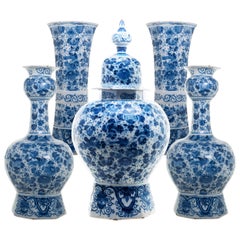 Blue and White Dutch Delft 5-Piece Garniture