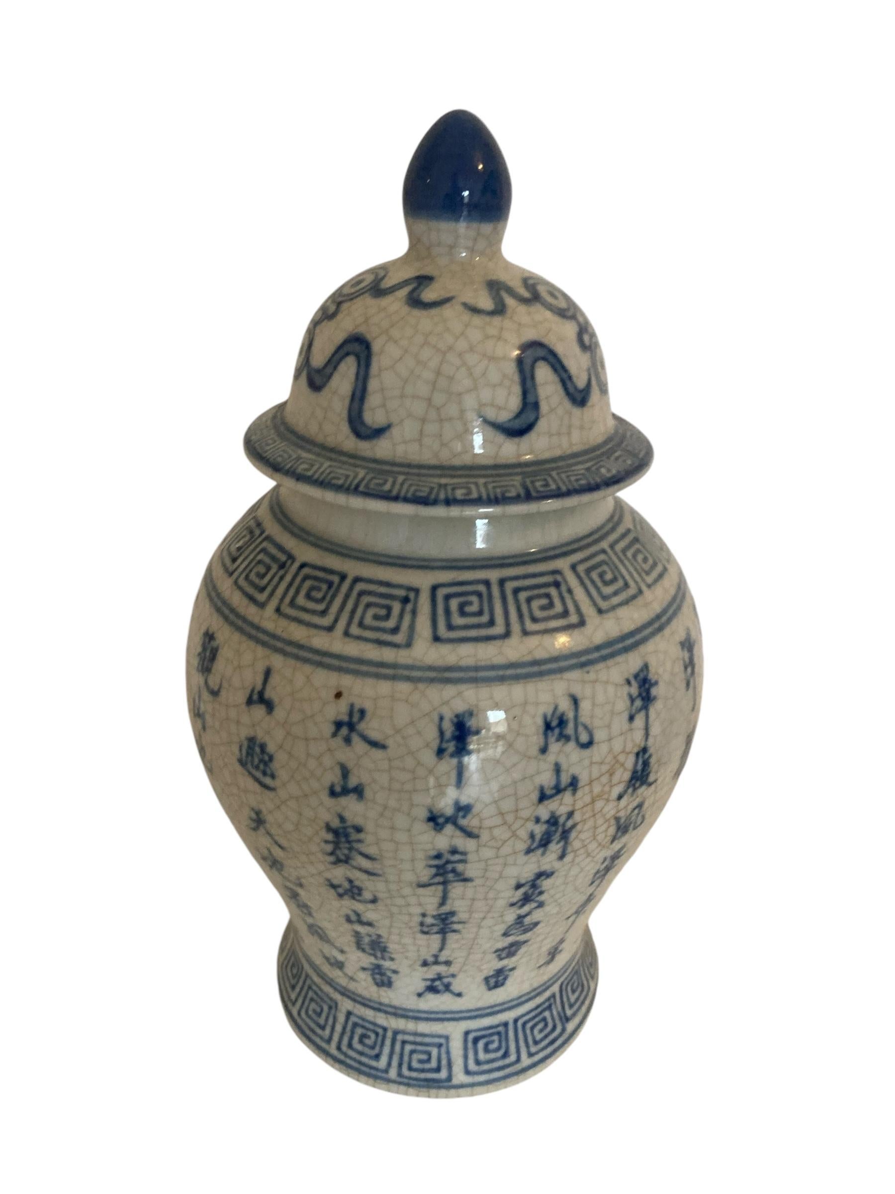Chinese A Blue and White Early Oriental Lidded Ginger Jar For Sale