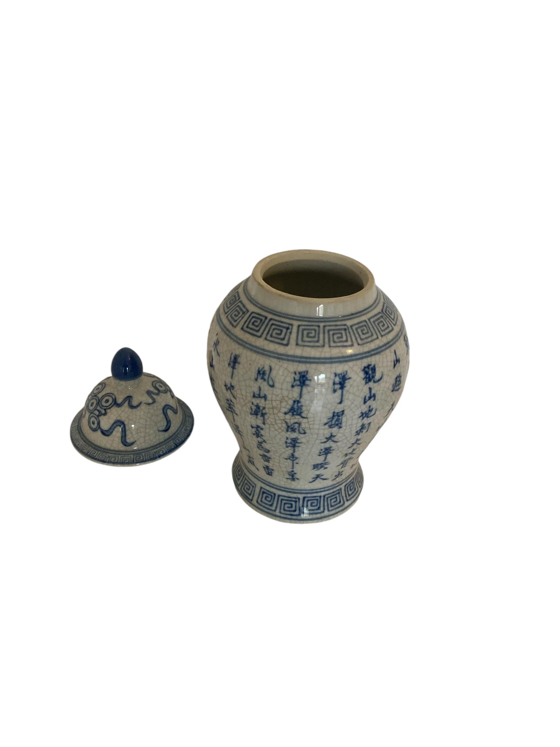 A Blue and White Early Oriental Lidded Ginger Jar For Sale 2