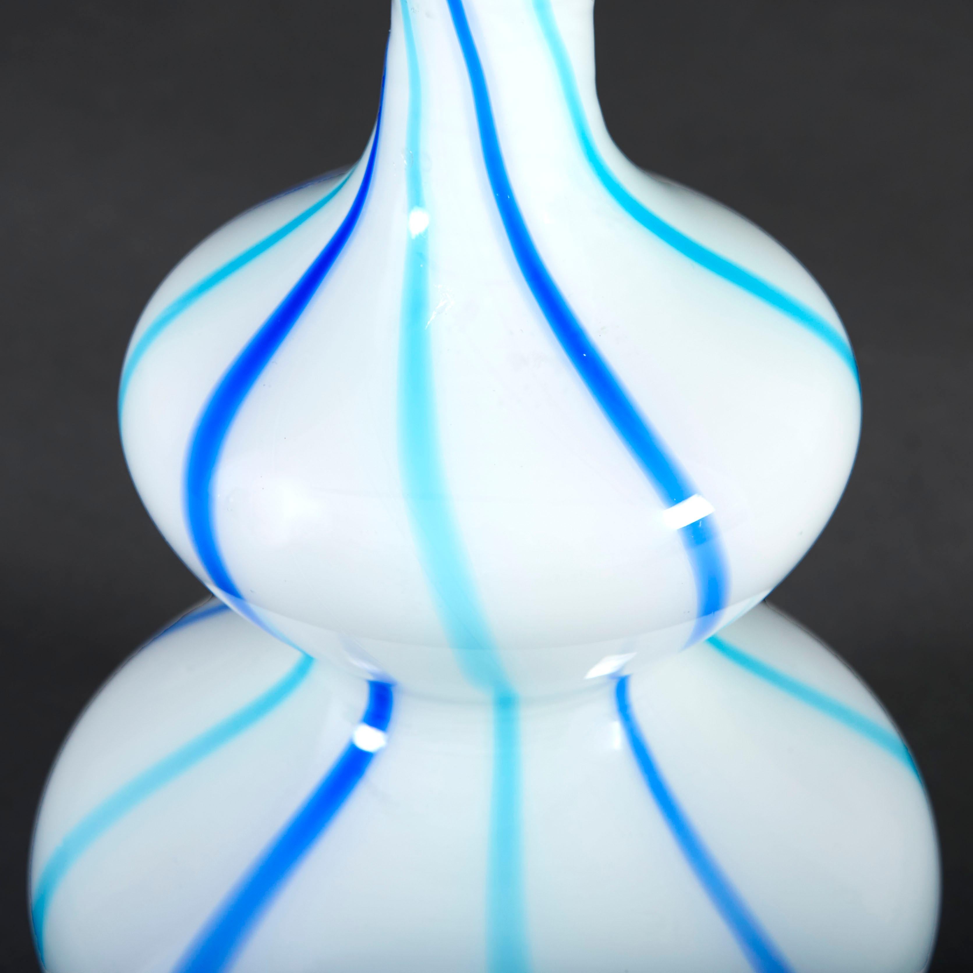 Italian A Pair of Blue and White Stripe Double Gourd Murano Glass Vases as Table Lamps