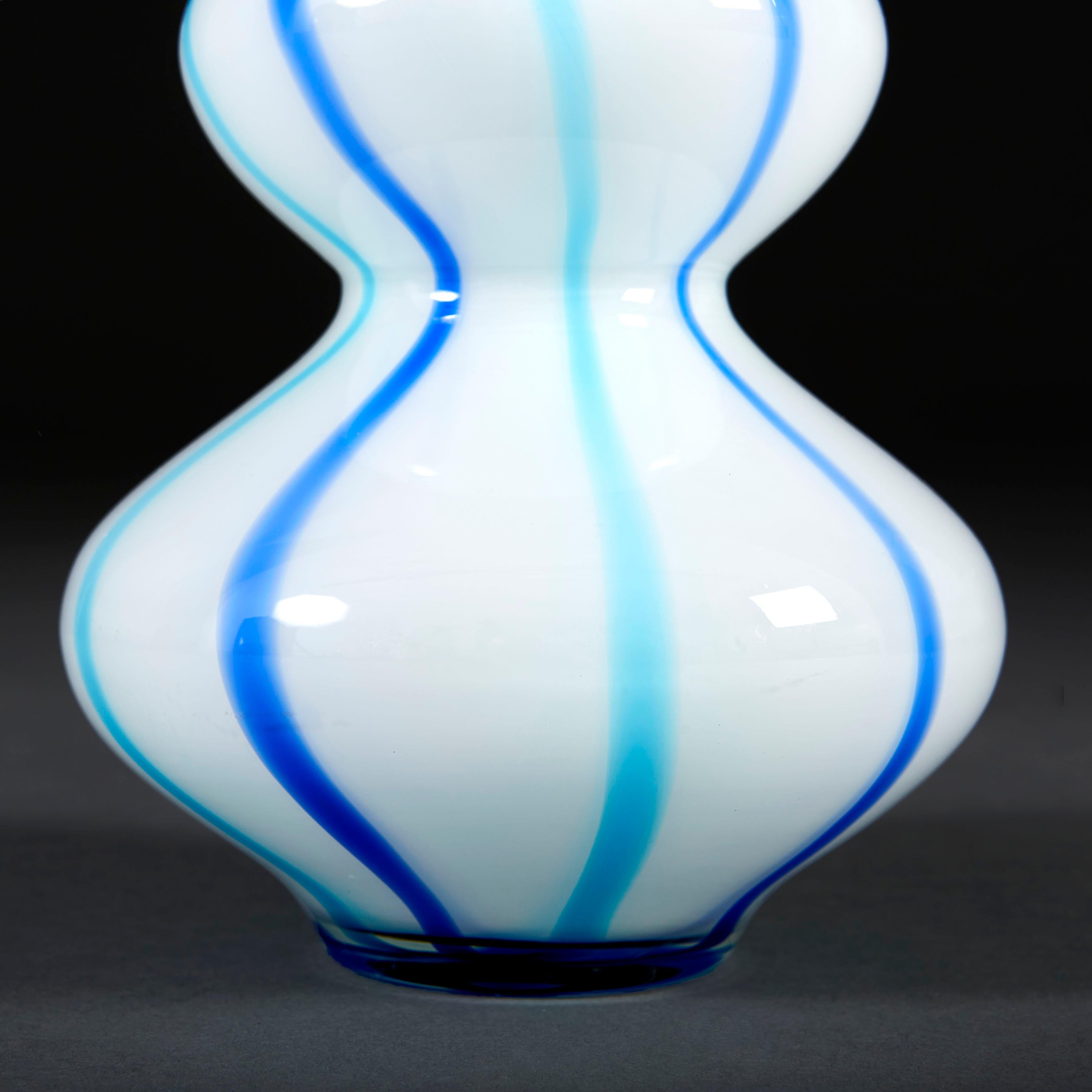 20th Century A Pair of Blue and White Stripe Double Gourd Murano Glass Vases as Table Lamps For Sale