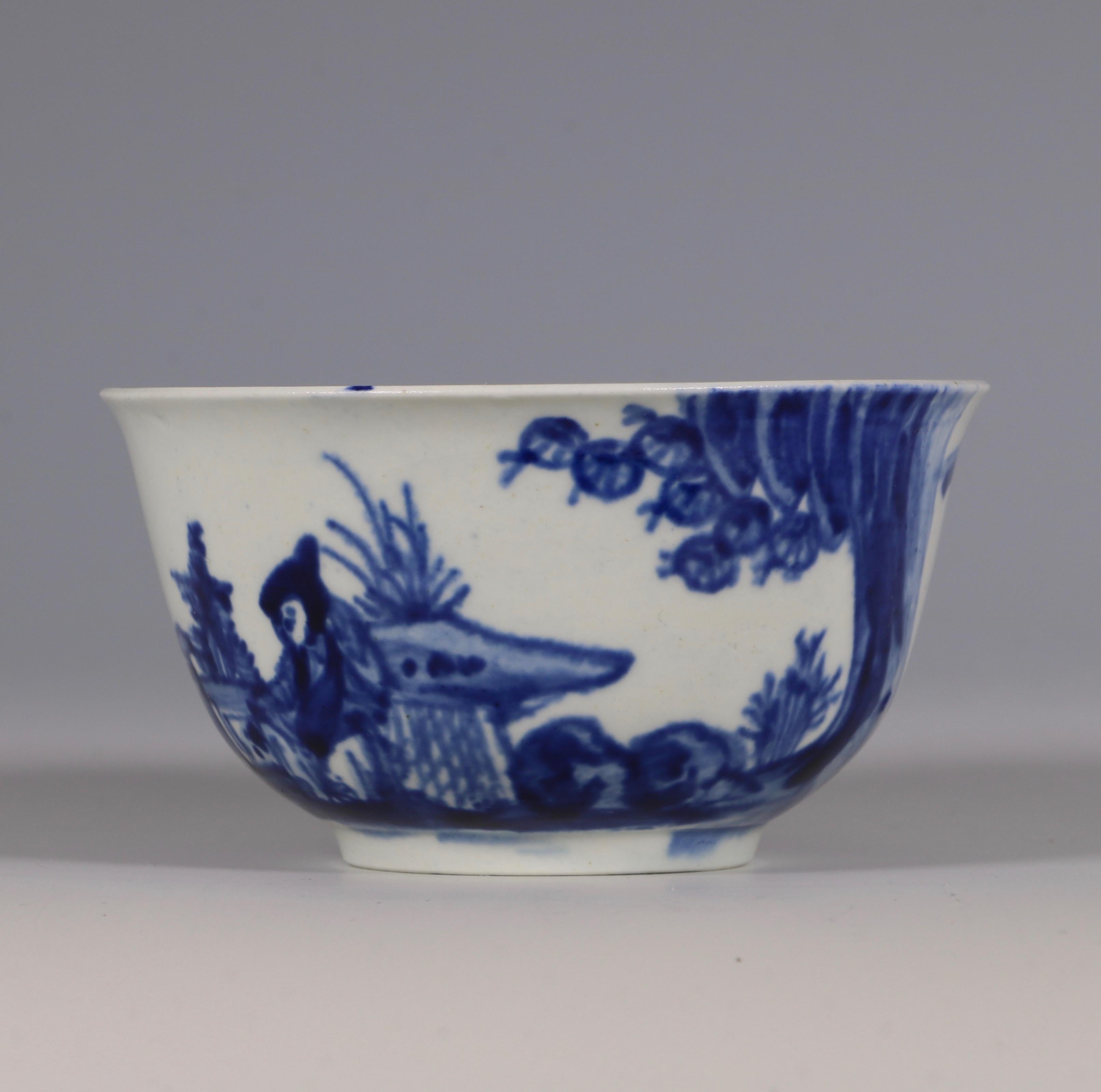 Porcelain Blue and White Vauxhall Tea Bowl and Saucer, circa 1755-1758 For Sale