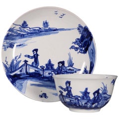 Blue and White Vauxhall Tea Bowl and Saucer, circa 1755-1758