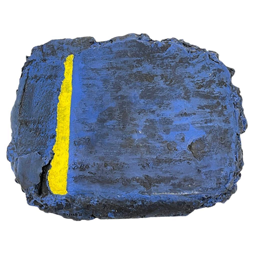 Blau und gelb bemalte Keramik-Wandkunst in Relief von Bram Bogart, 1998 im Angebot