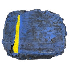 Blue and Yellow Painted Ceramic Wall Art in Relief by Bram Bogart, 1998