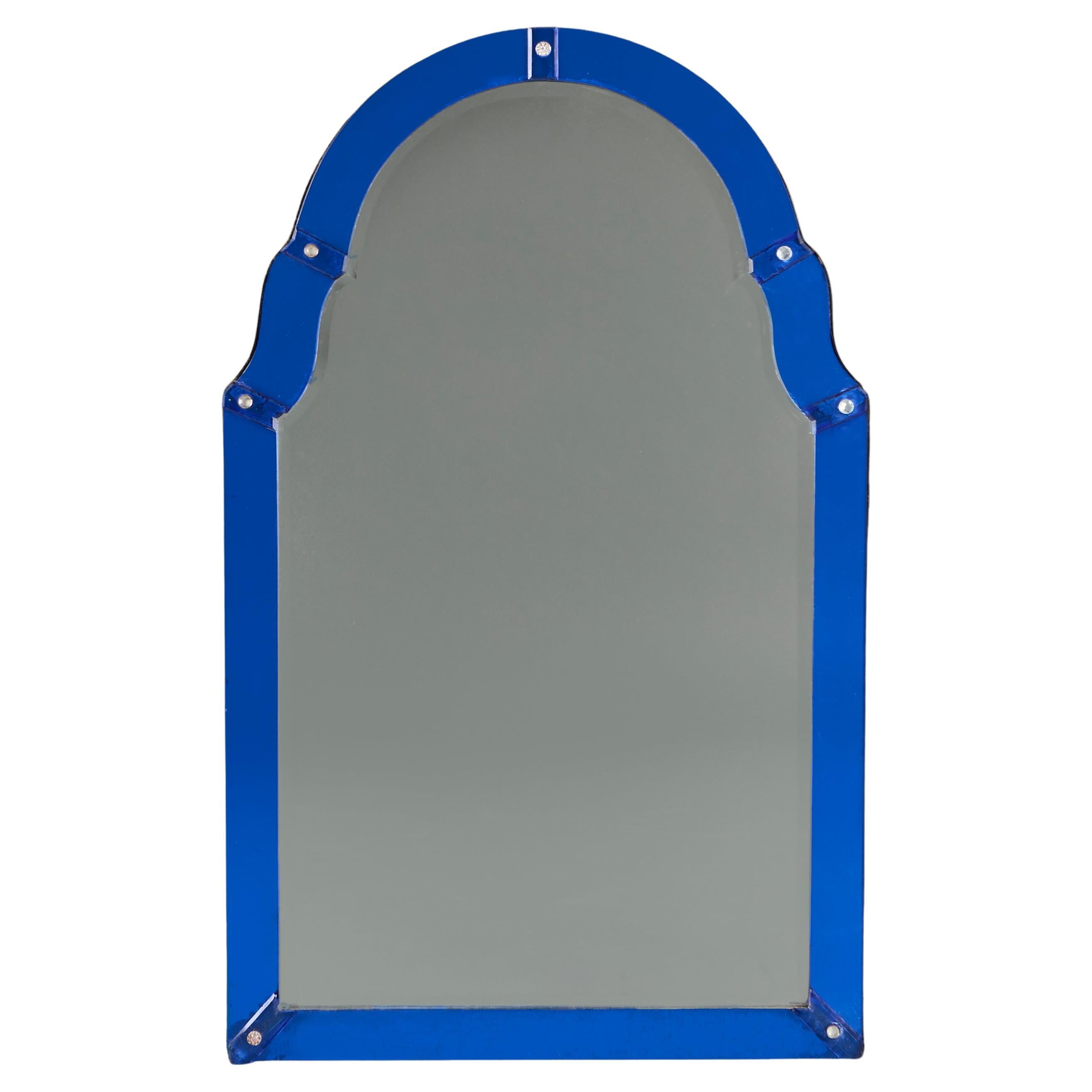 A Blue Art Deco Glass Mirror