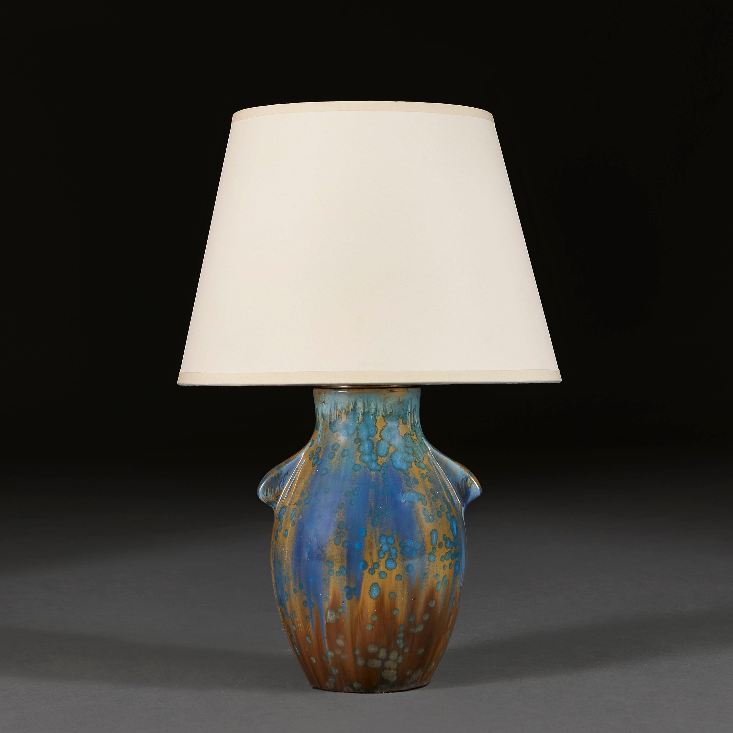French A Blue Ceramic Pierrefonds Crystalline Glaze Table Lamp