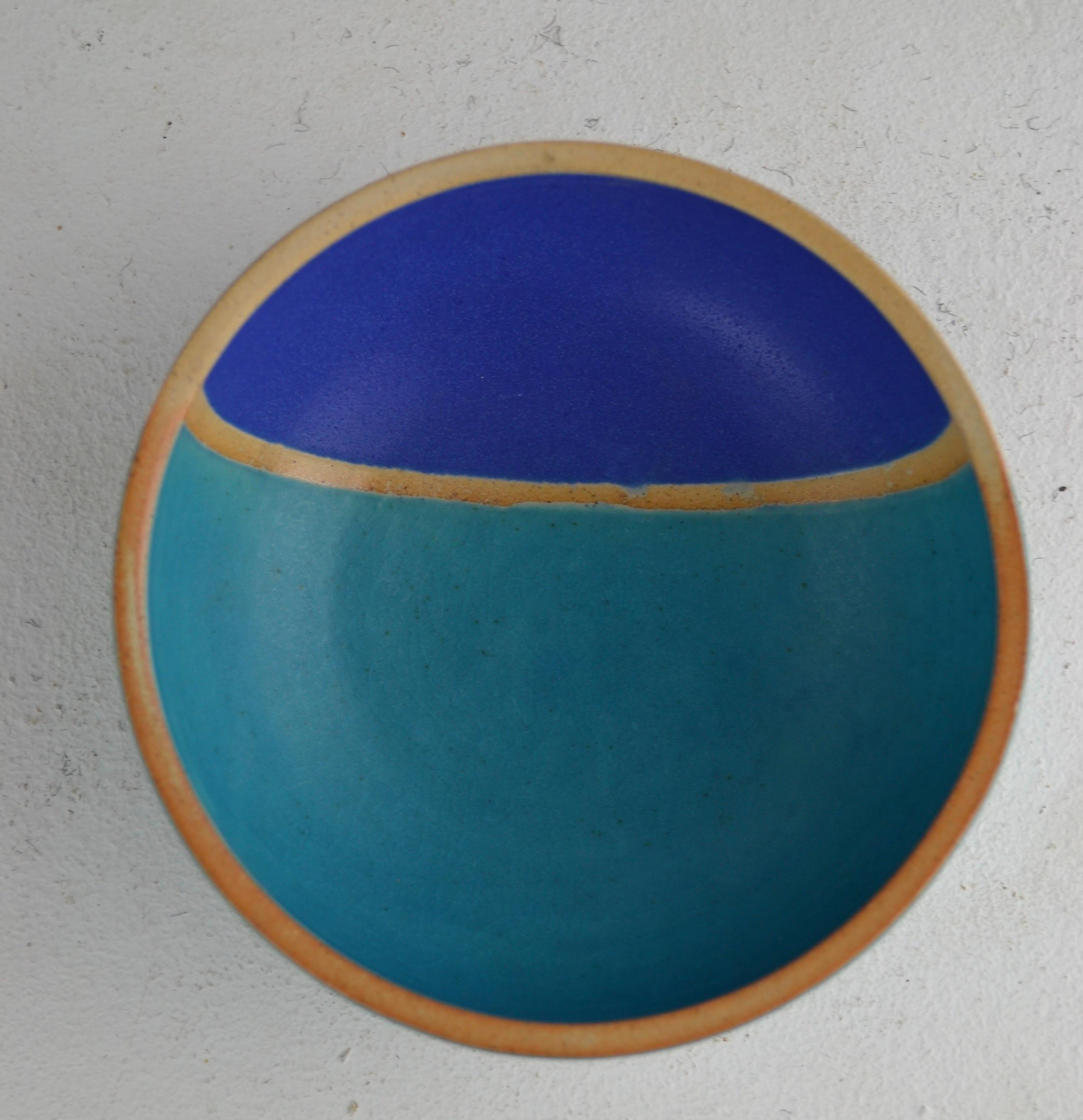 Blaue Vase und Schale aus Keramik, Set, 1970er-Jahre im Angebot 3
