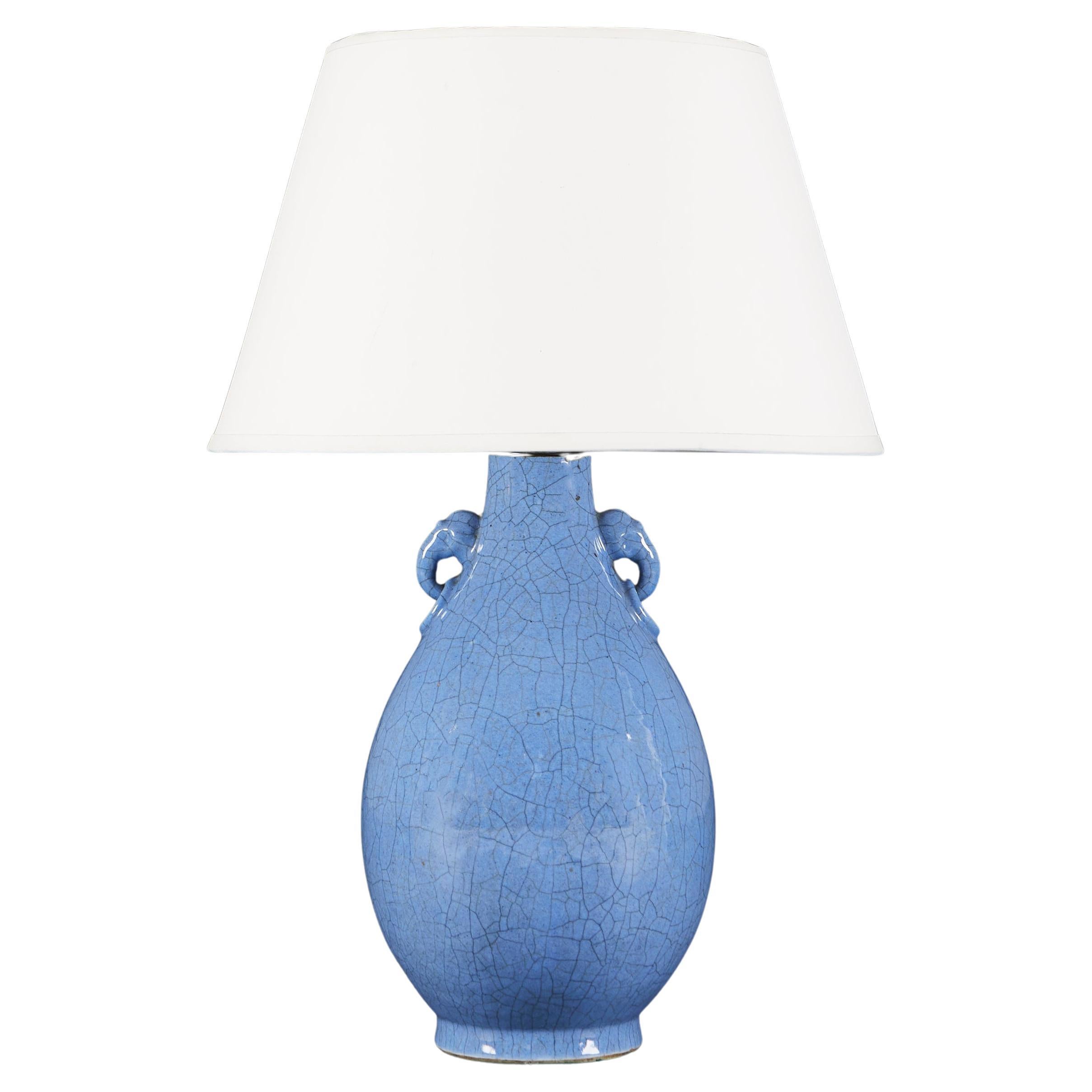 Lámpara de mesa de cerámica esmaltada Craquelle azul