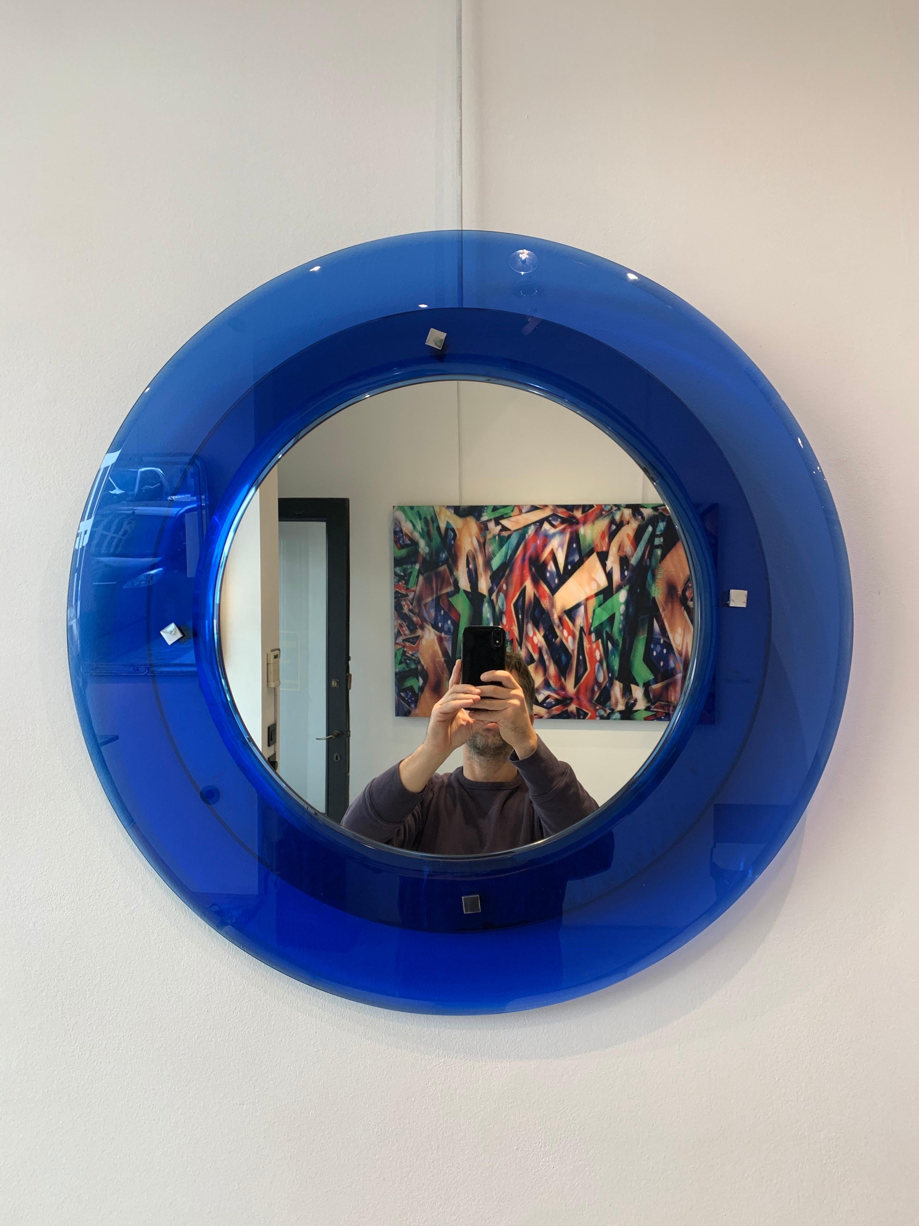Blue Cristal Art Round Mirror, 1950s In Good Condition In Brussels, BE