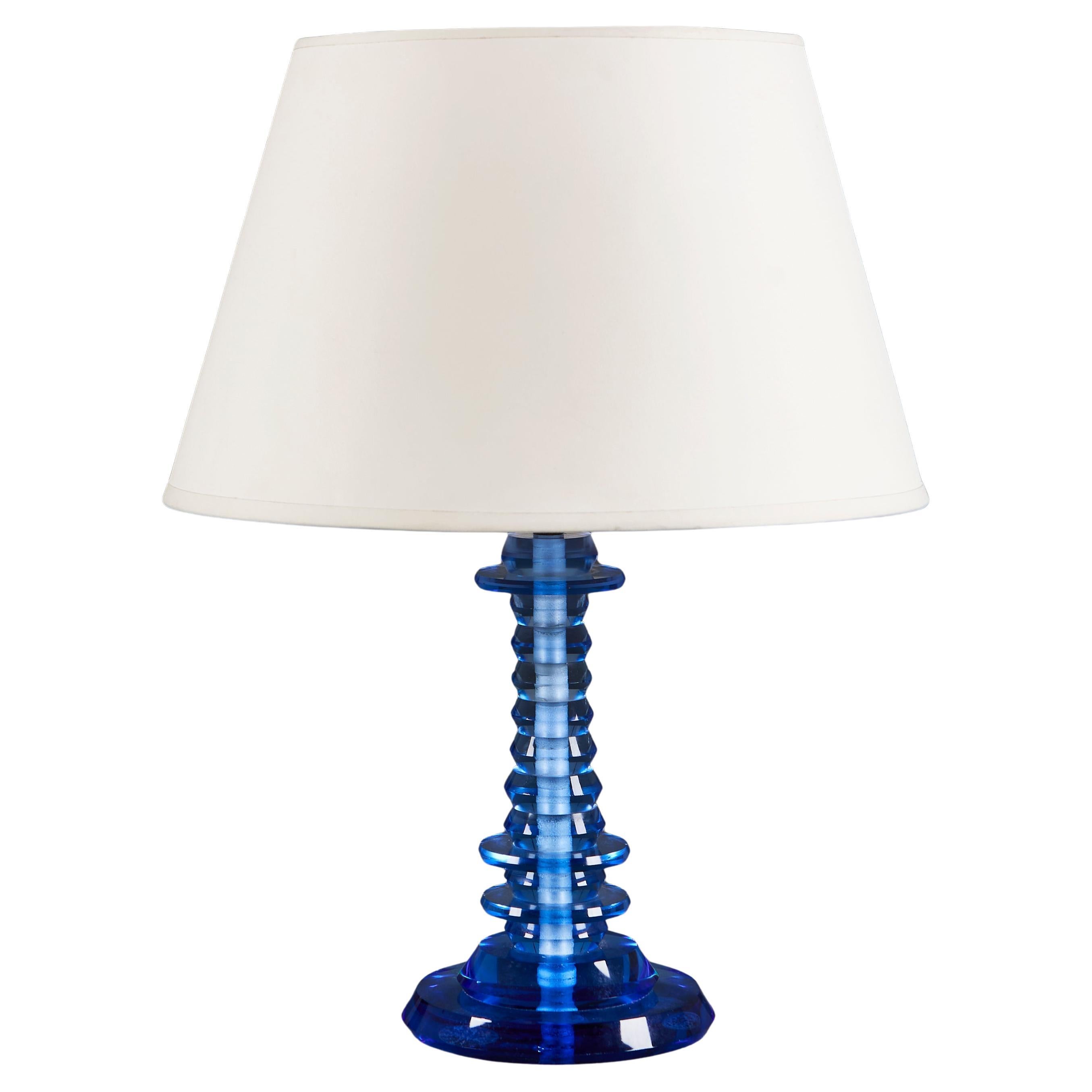 A Blue Glass Art Deco Table Lamp