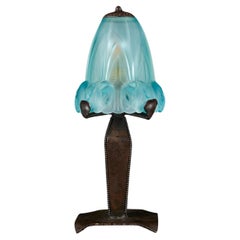 A Blue Glass Art Nouveau Lamp