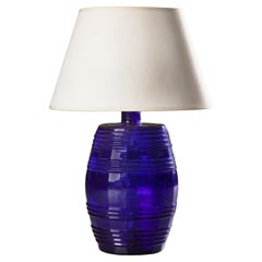 Vintage A Blue Glass Barrel Lamp