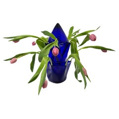 Vintage Blue Glass Tulip Vase by Willem Noyons, 1997