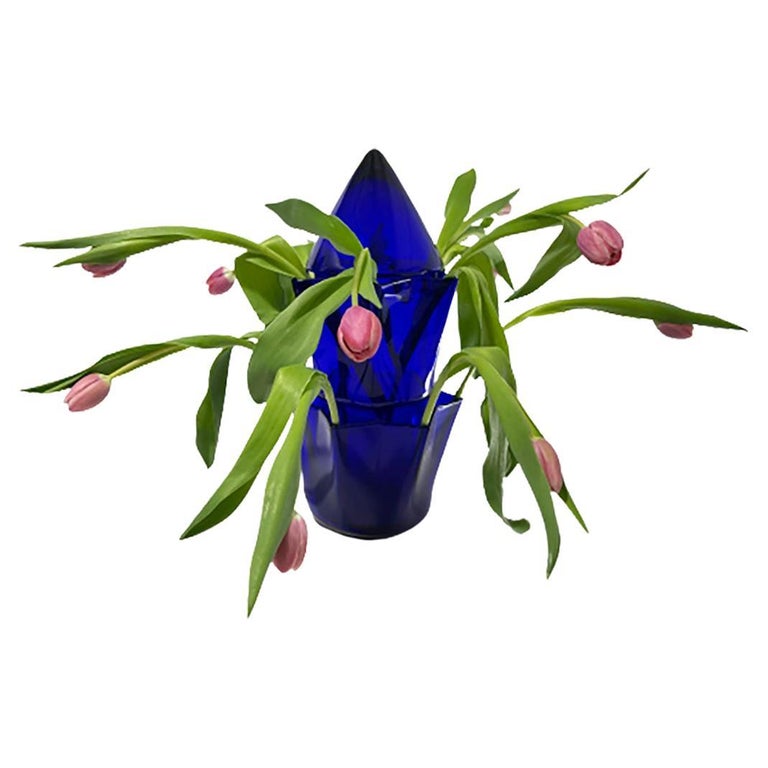 Blue Glass Tulip Vase by Willem Noyons, 1997 For Sale at 1stDibs