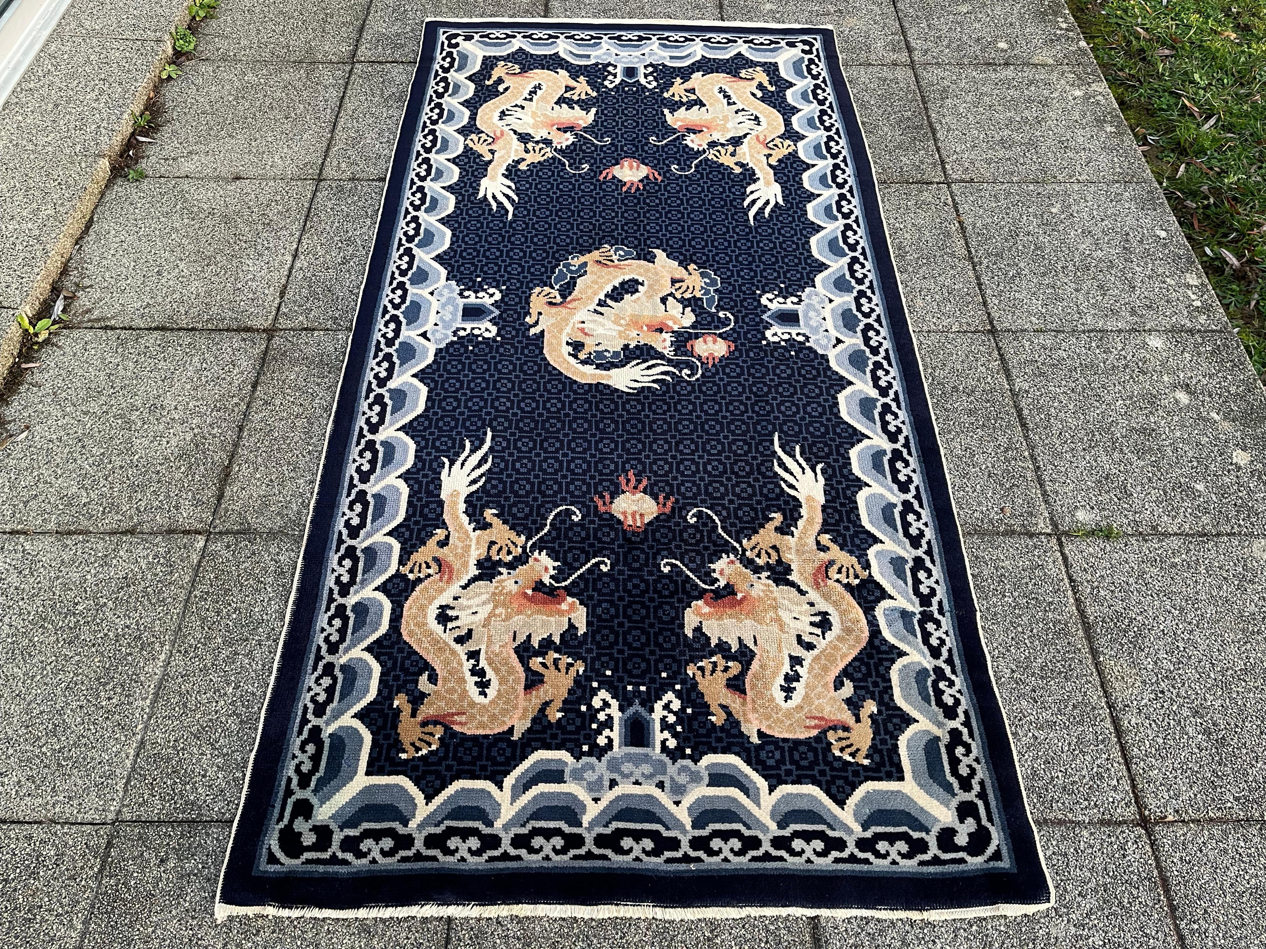 Chinoiserie A Blue Ground Wool Carpet, China For Sale