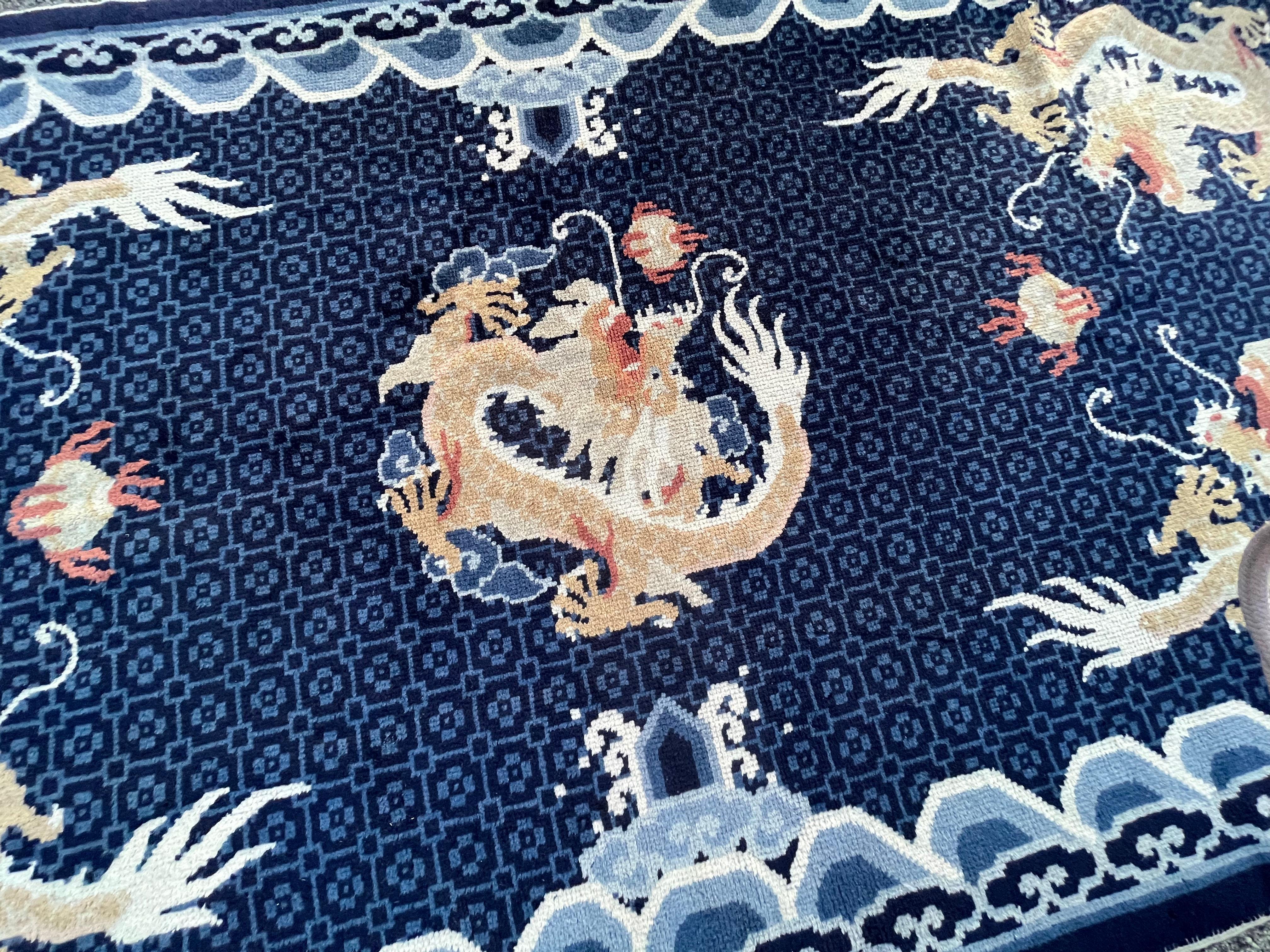 Hand-Woven A Blue Ground Wool Carpet, China For Sale