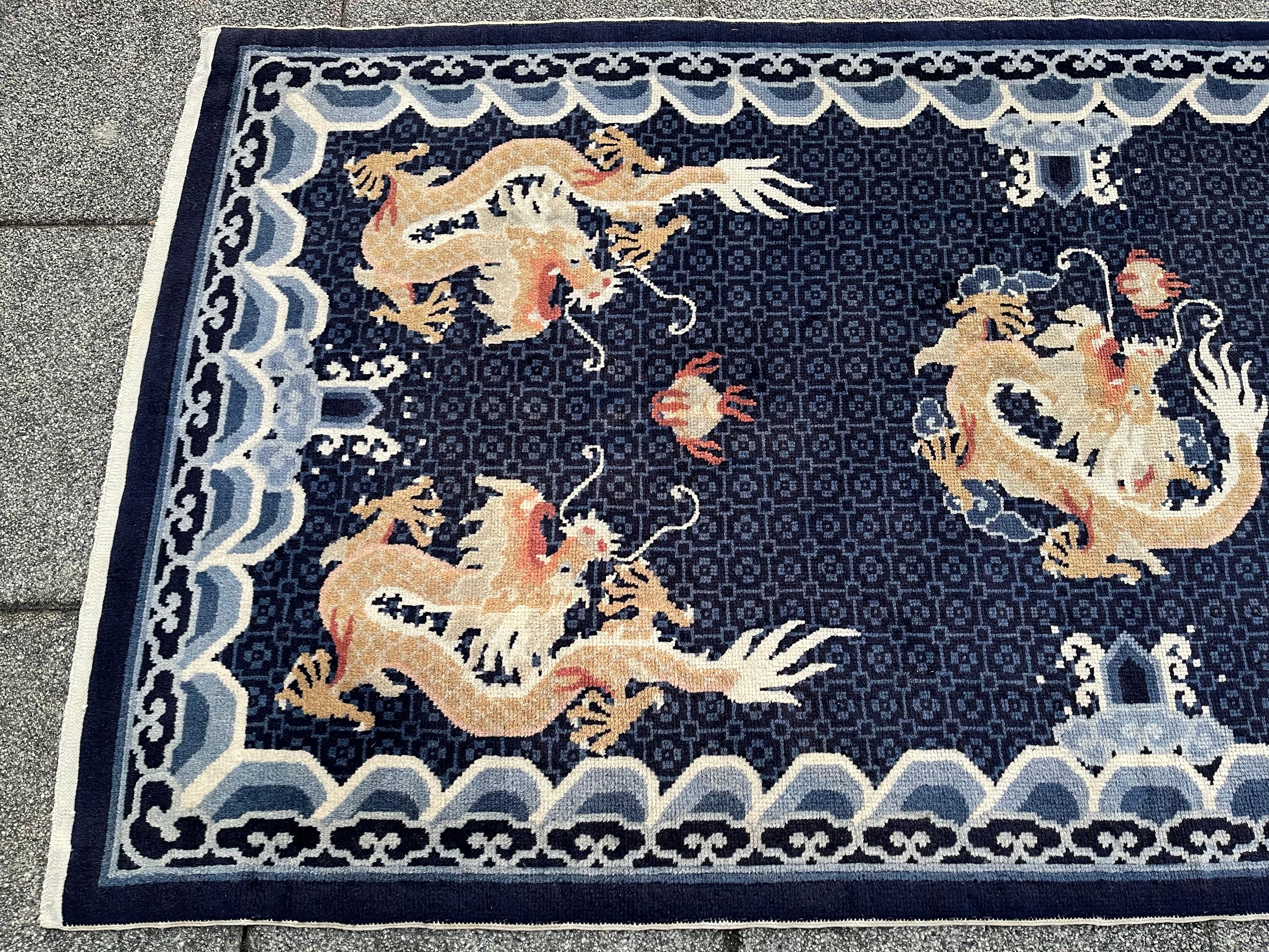 A Blue Ground Wool Carpet, China In Fair Condition For Sale In RÉDING, FR