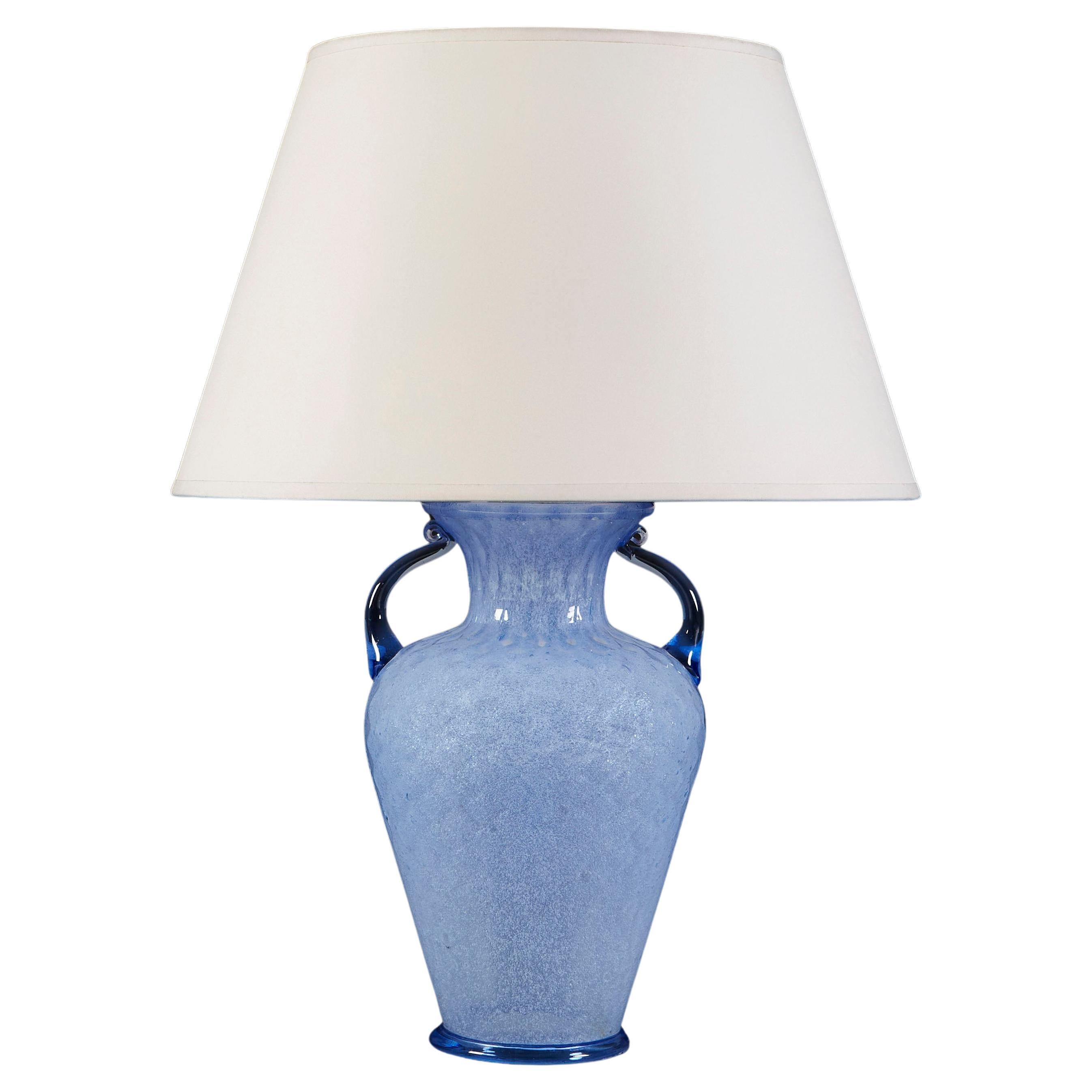Blue Murano Glass Vase After Seguso as a Table Lamp For Sale