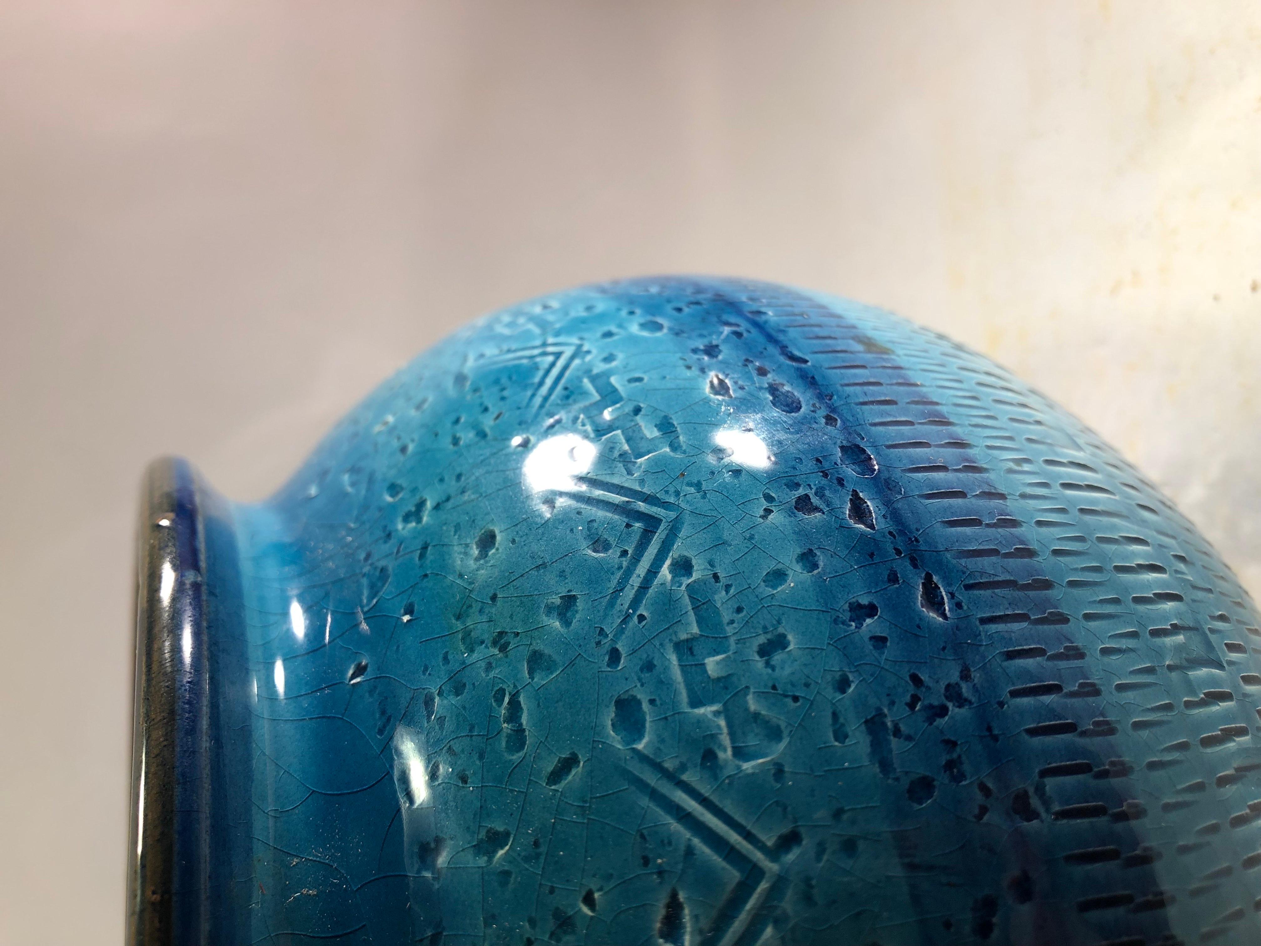 Glasierte Keramikvase „Blue Rimini“ von Aldo Londi für Bitossi, Italien, 1960 (Mitte des 20. Jahrhunderts) im Angebot
