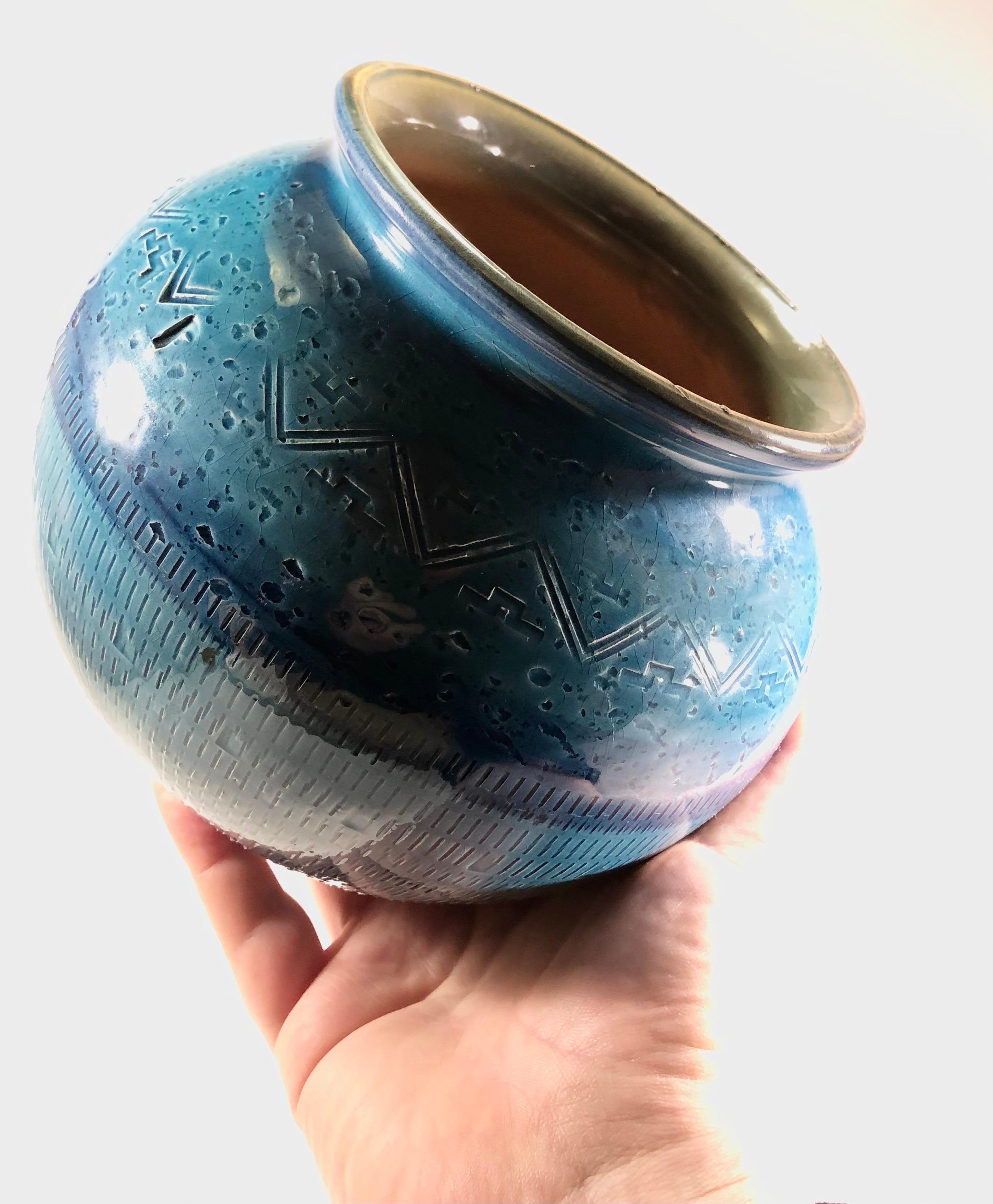 Glasierte Keramikvase „Blue Rimini“ von Aldo Londi für Bitossi, Italien, 1960 im Angebot 3