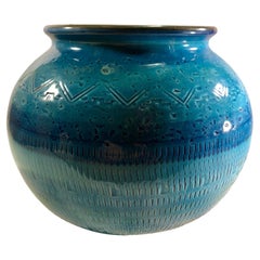 Vintage A "Blue Rimini" Glazed Ceramic Vase Aldo Londi for Bitossi, Italy, 1960