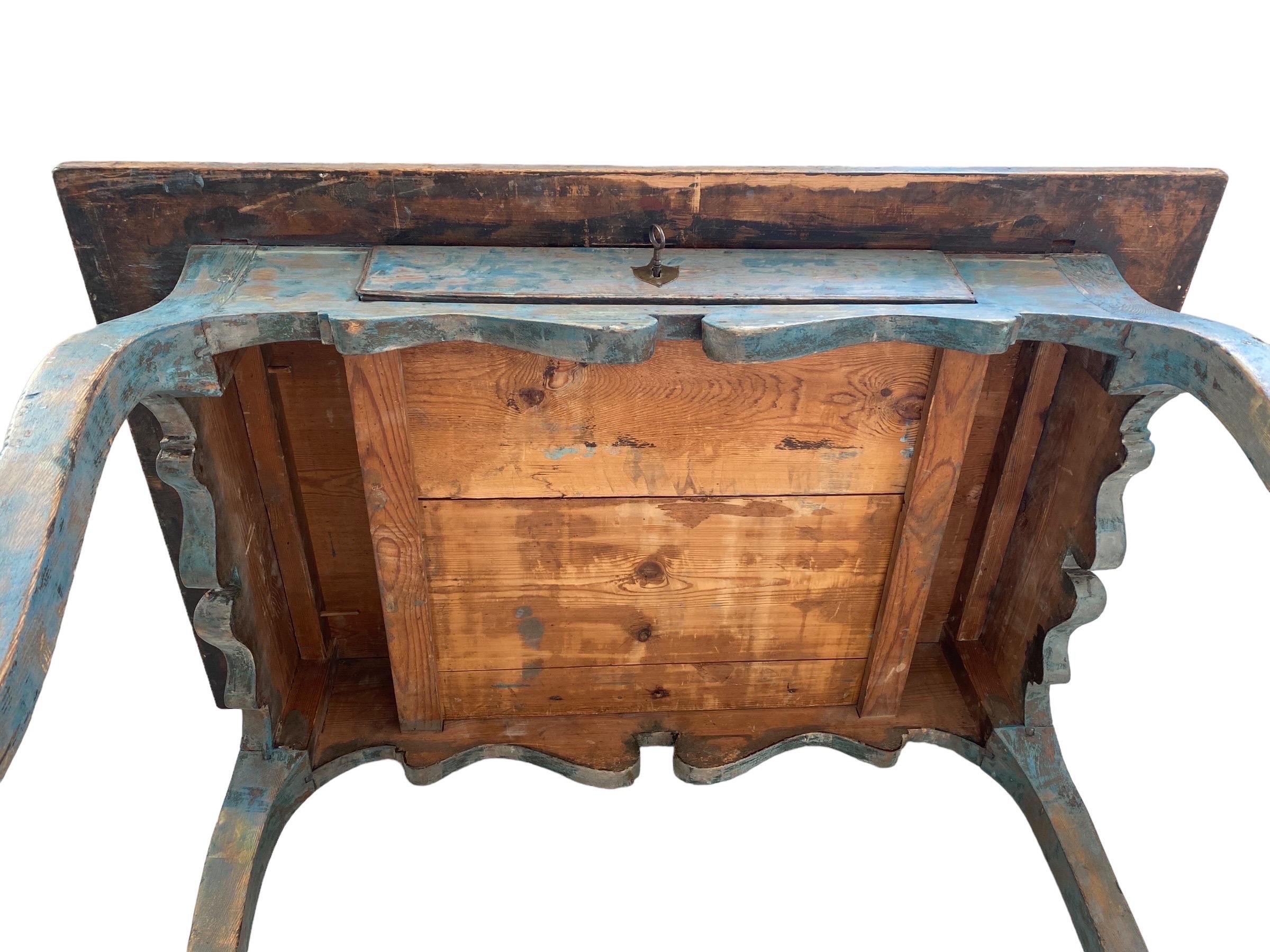 A Blue Rococo 18th Century Writing Table With Drawer, Finland For Sale 4