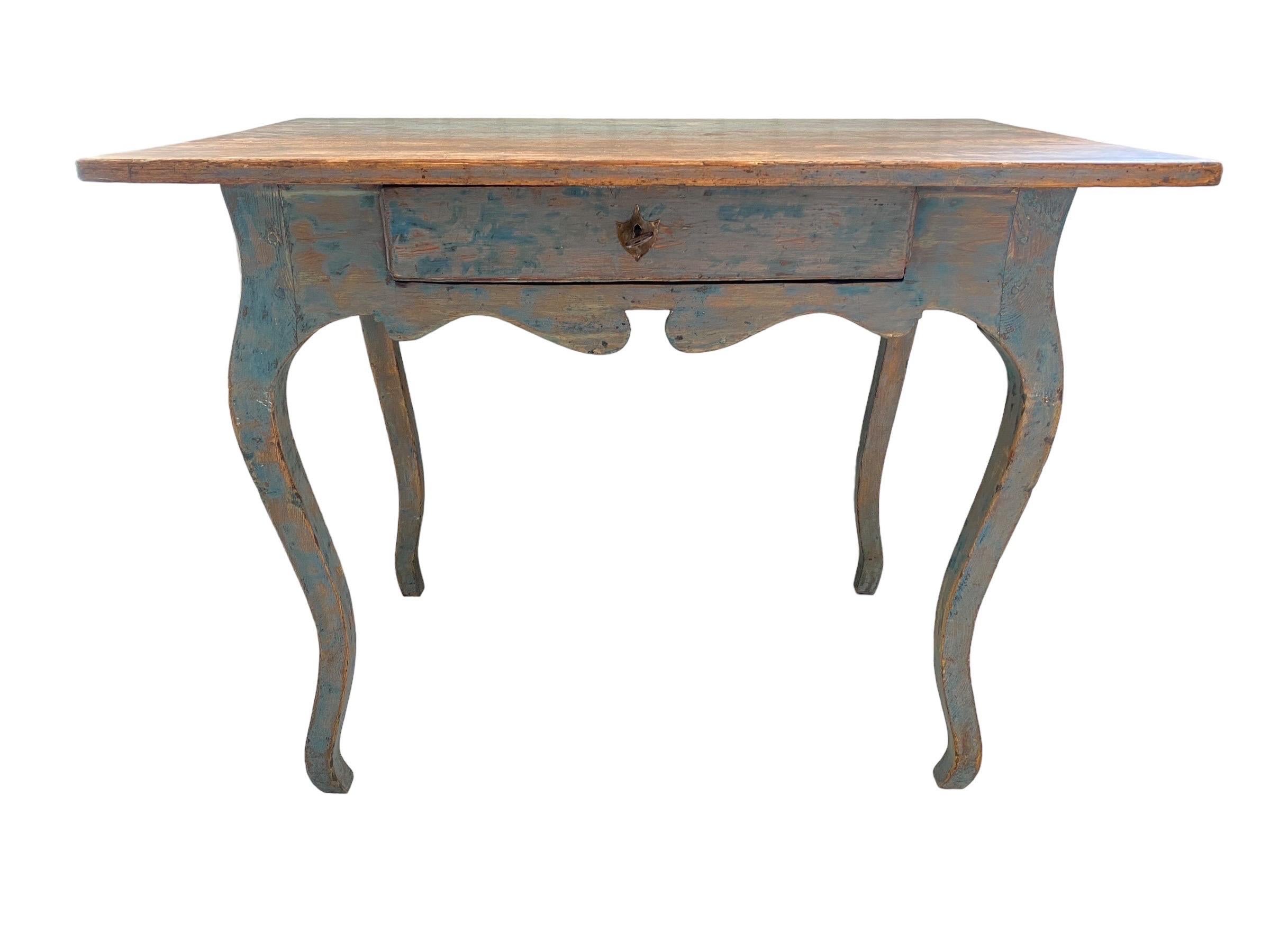 Pine A Blue Rococo 18th Century Writing Table With Drawer, Finland For Sale