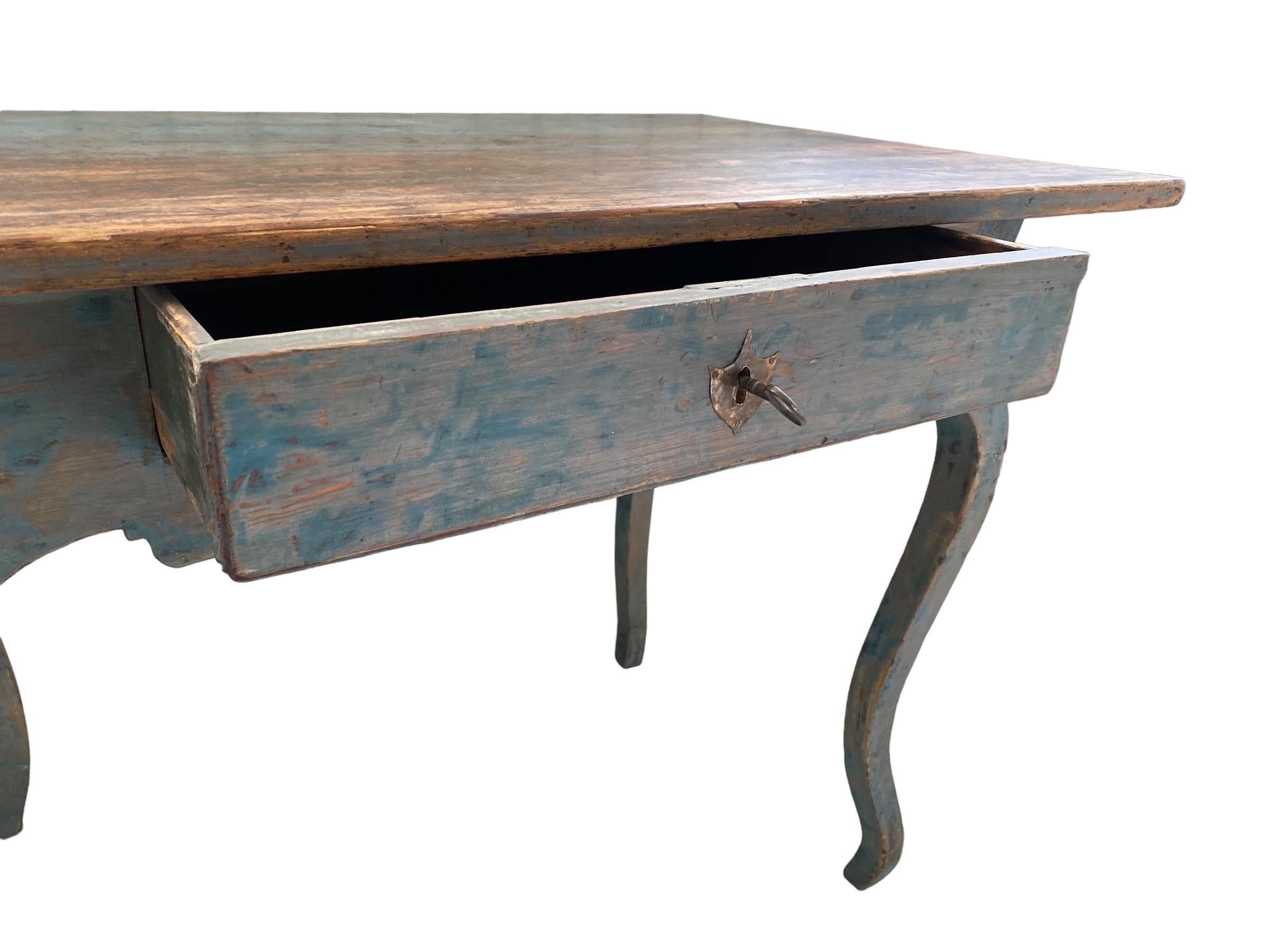 A Blue Rococo 18th Century Writing Table With Drawer, Finland For Sale 3