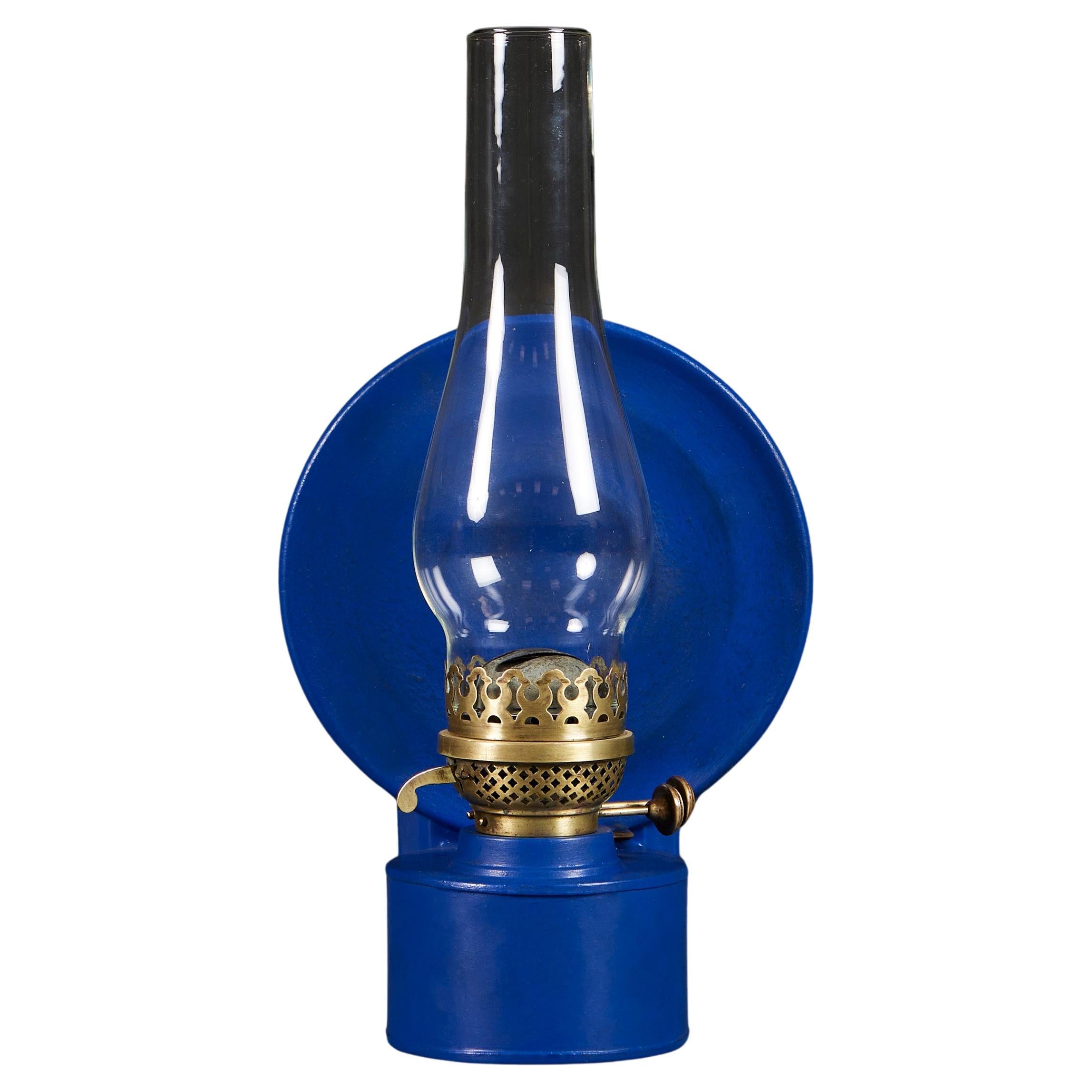 A Blue Tole Wall Mounted Campaign Storm Lantern For Sale