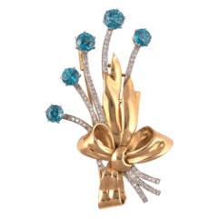 Blue Topaz and Diamond Spray Brooch, circa 1940