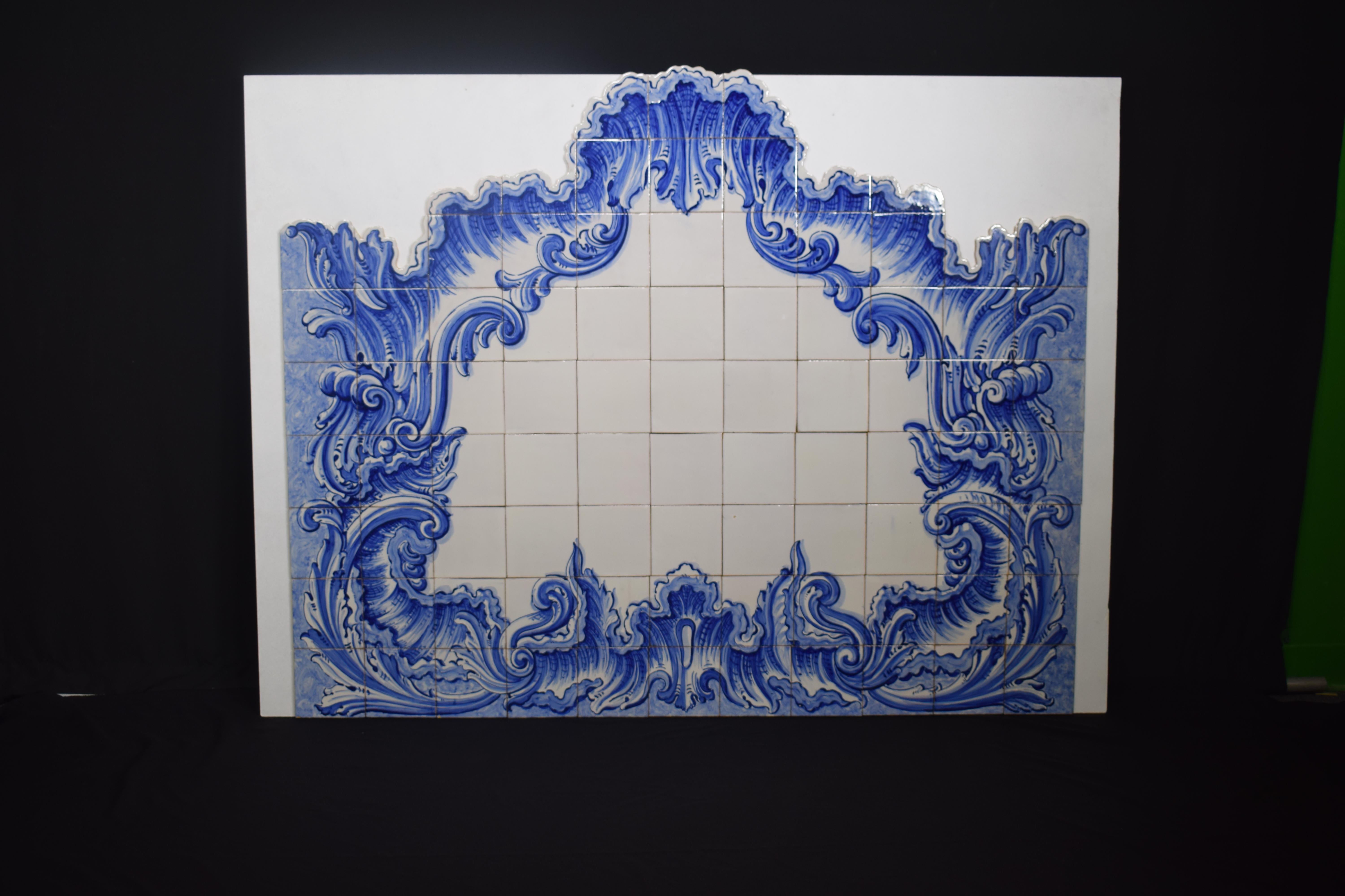 A blue & white tile wall ornament, exquisite detail.
Dimensions: Height 49 1/2