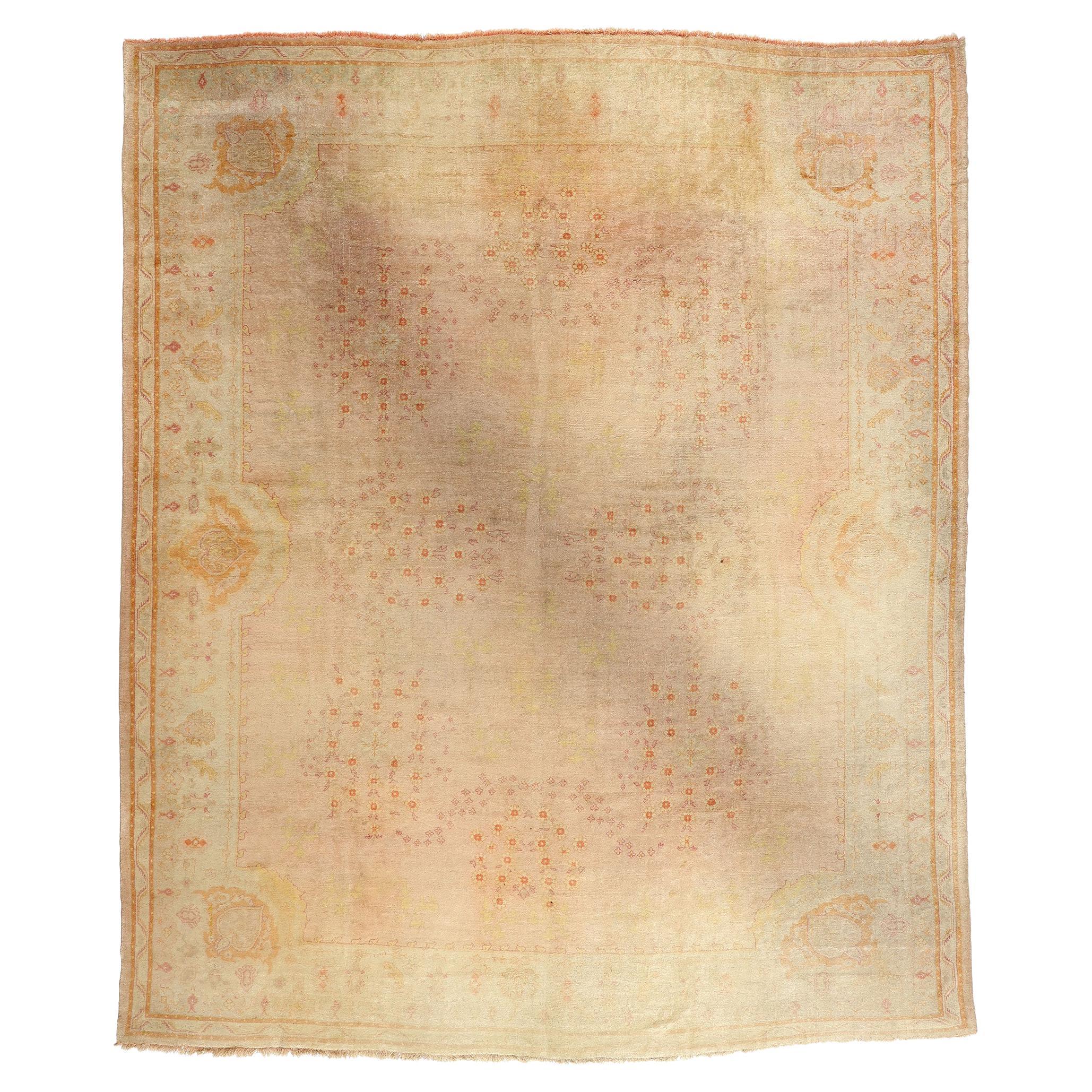 A Blush Reverie: Late-19th-Century Turkish Oushak Masterpiece of Poetic Nobility For Sale