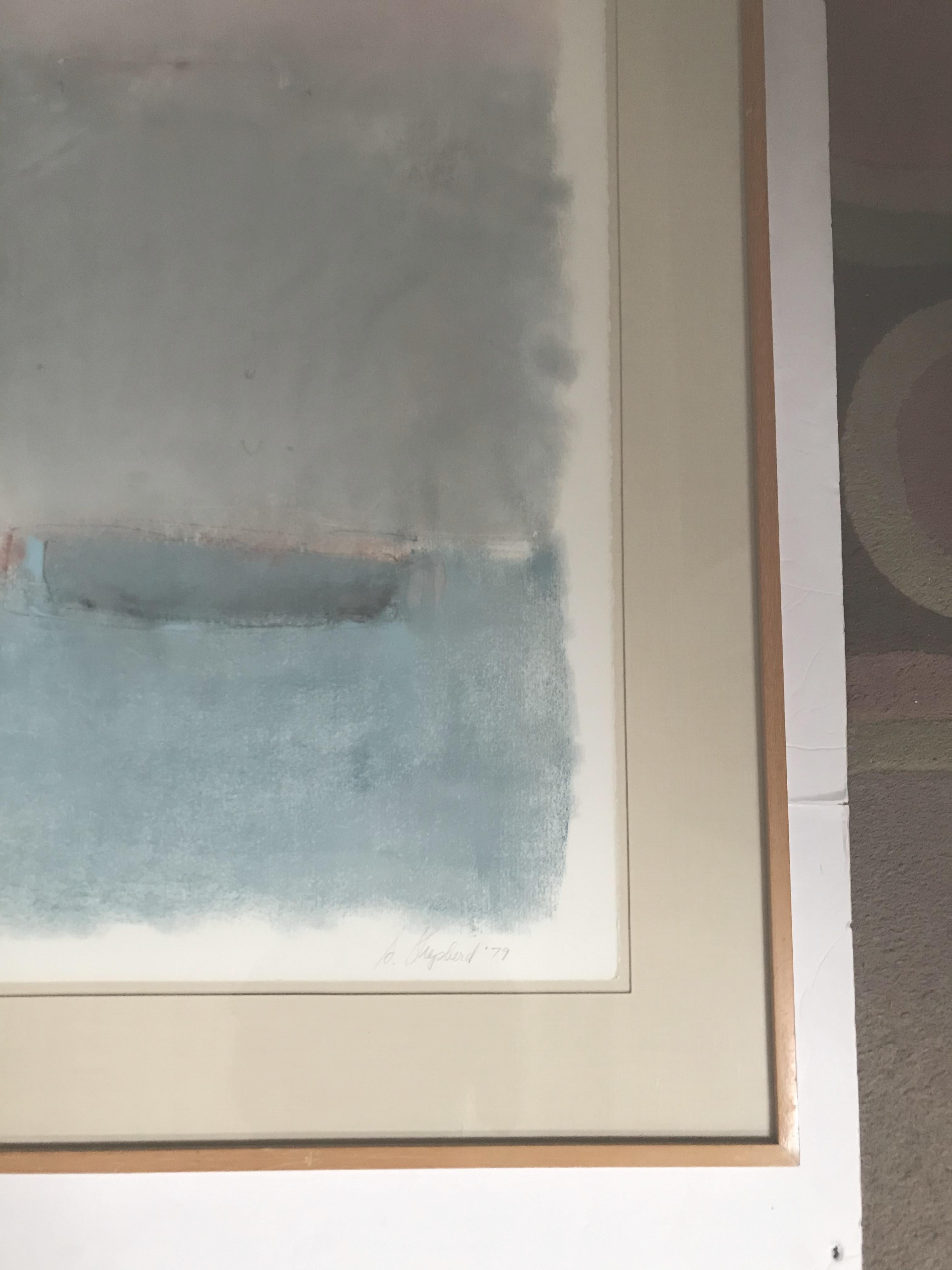 Boat Lost at Dusk Watercolor Signed Shelly Shepperd, 1979 In Excellent Condition In Pasadena, CA