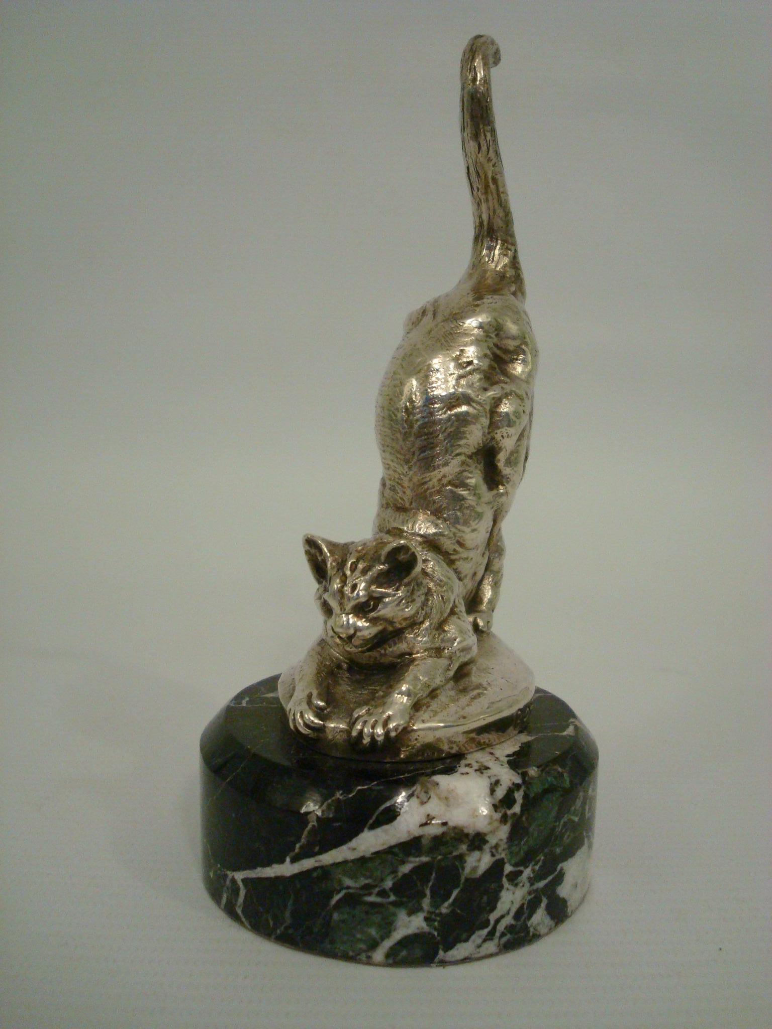 A. Bofill Silvered Bronze Cat Paperweight  / Hood Ornament, France 1910/20 2