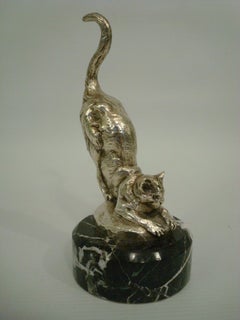 A. Bofill Silvered Bronze Cat Paperweight  / Hood Ornament, France 1910/20