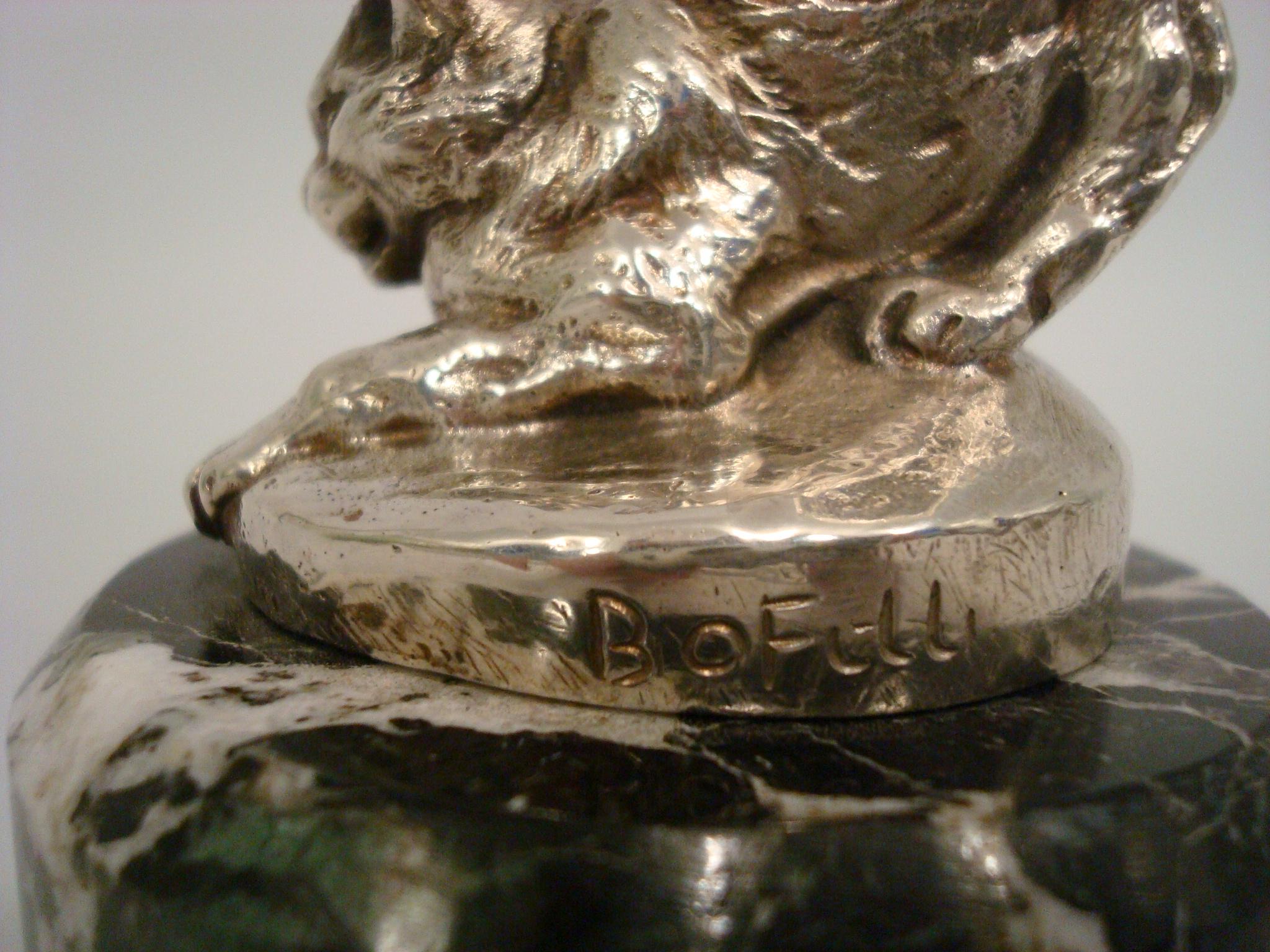 Art Deco A. Bofill Silvered Bronze Cat Paperweight  / Hood Ornament, France 1910/20