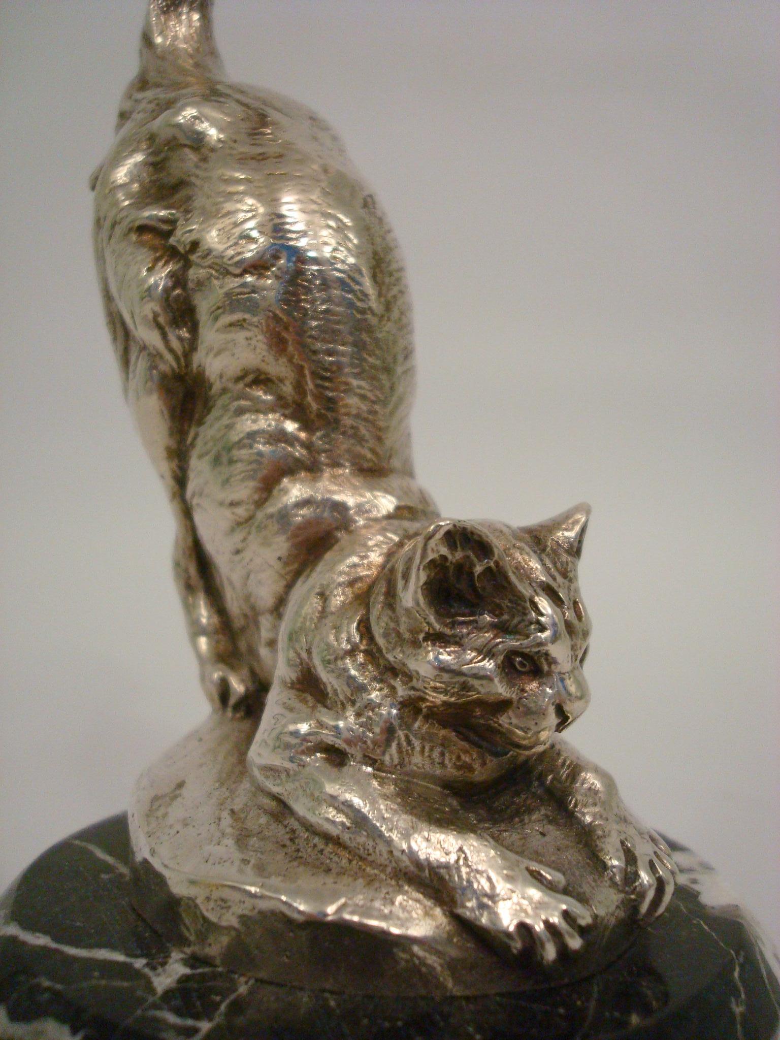 20th Century A. Bofill Silvered Bronze Cat Paperweight  / Hood Ornament, France 1910/20