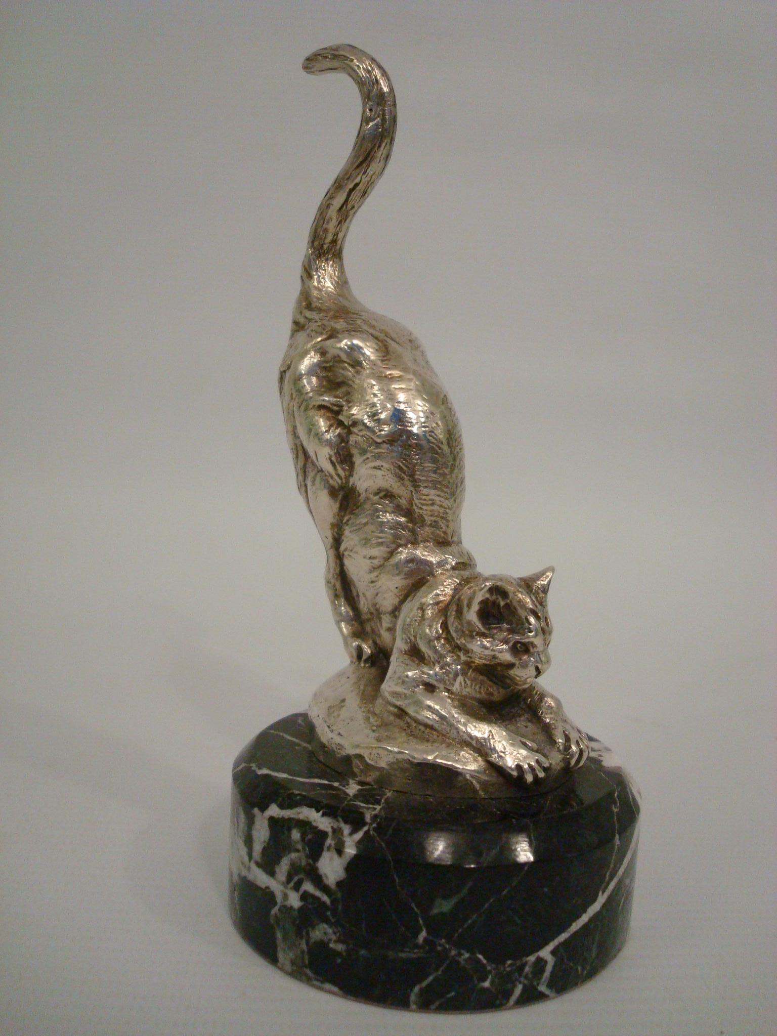 A. Bofill Silvered Bronze Cat Paperweight  / Hood Ornament, France 1910/20 1