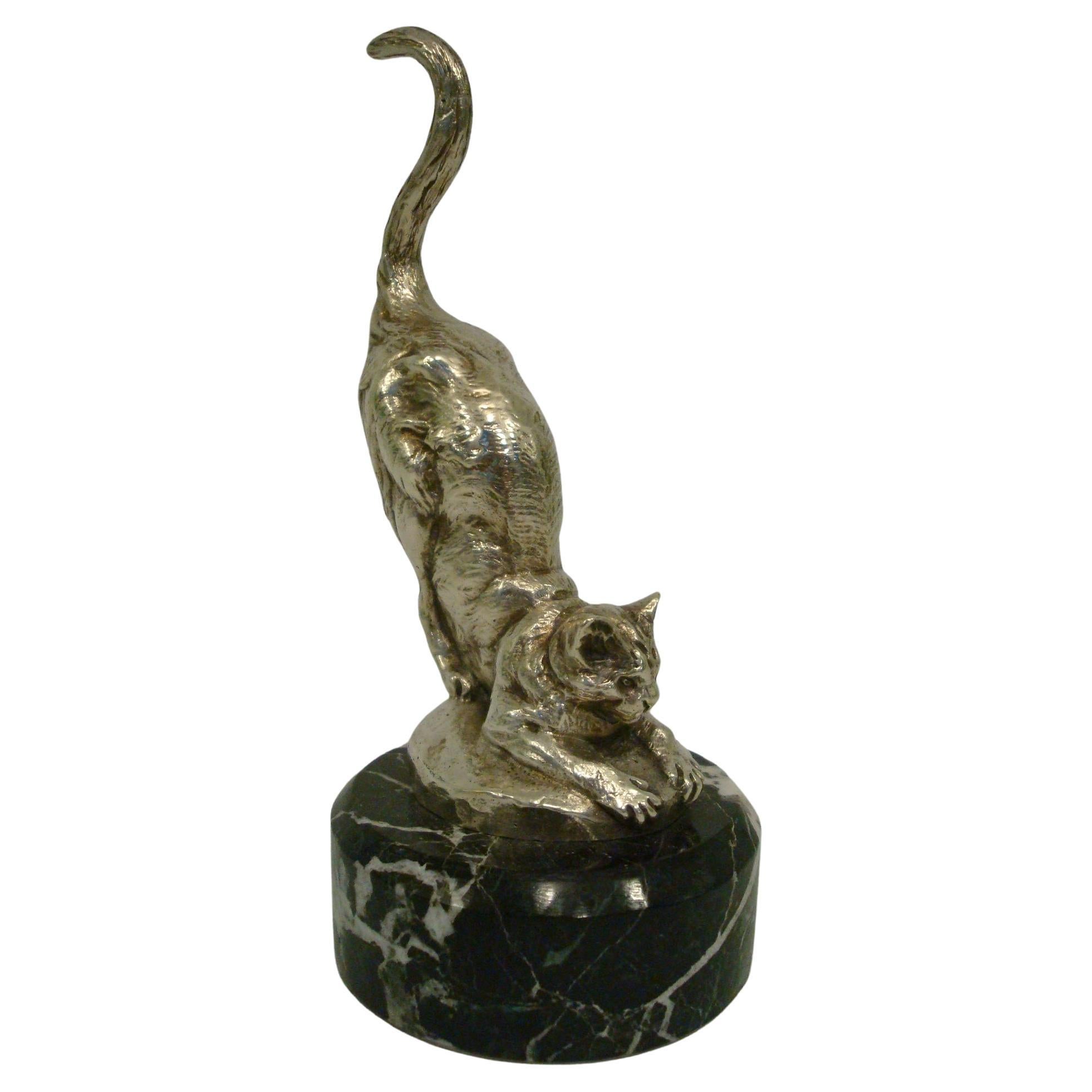 A. Bofill Silvered Bronze Cat Paperweight  / Hood Ornament, France 1910/20
