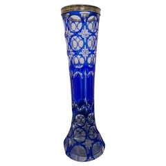 Vintage A Bohemian Blue Cut Crystal vase, 1960s