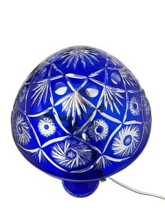 A Bohemian blue cut to clear crystal mushroom lamp, 1980s