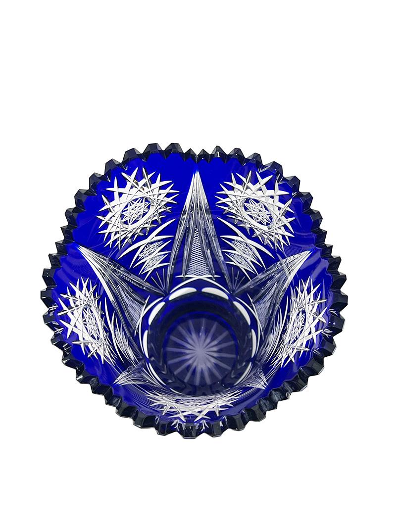 European A Bohemian Blue cut to clear crystal vase, 1980s