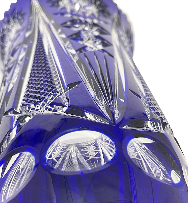 20th Century A Bohemian Blue cut to clear crystal vase, 1980s