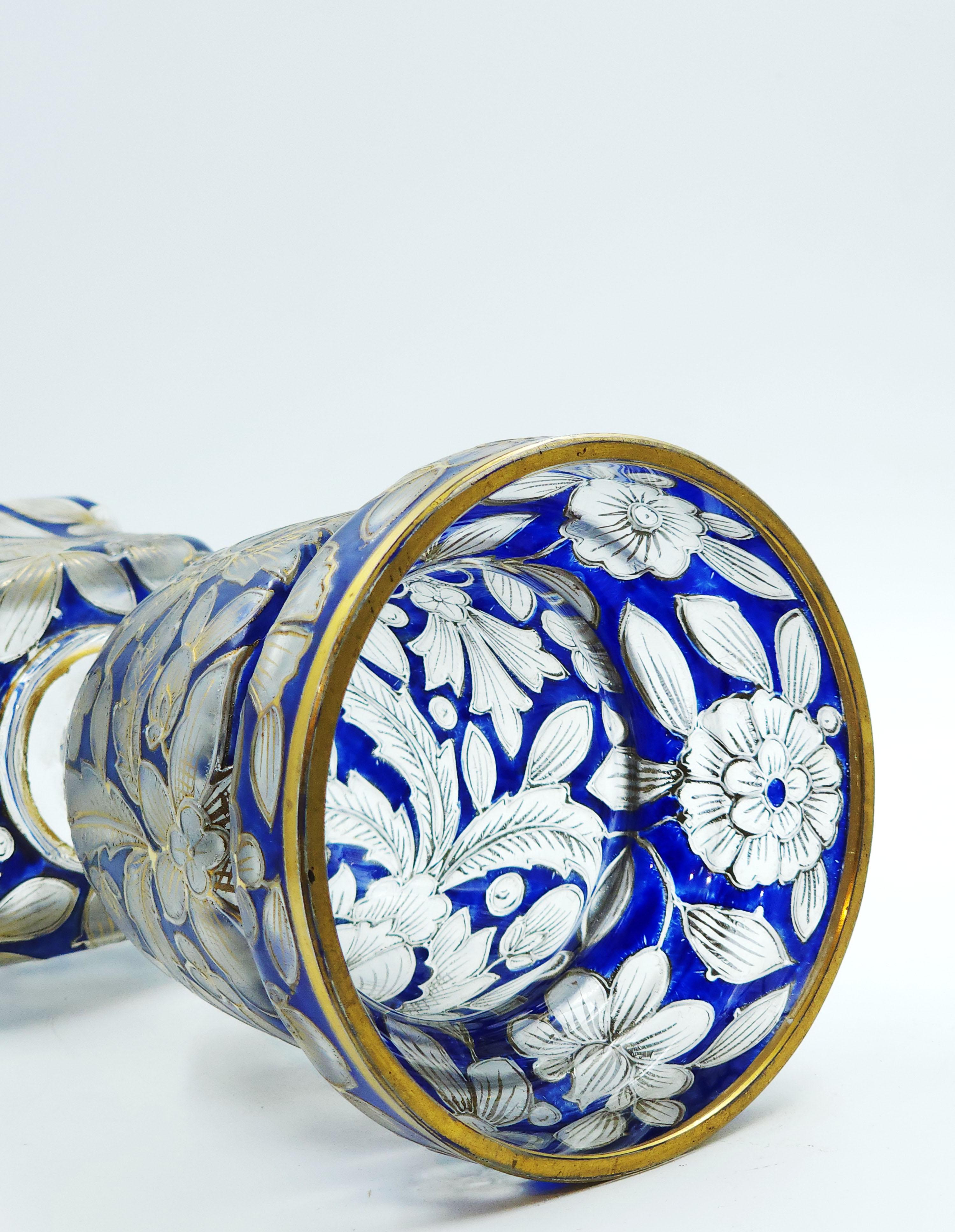 Czech A Bohemian blue enamelled and gilt glass vase painting by Hermann Pautsch For Sale