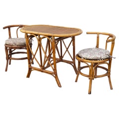 Bohemian Curved Bamboo & Cane Three Piece Dining Set from Italy, 1950s
