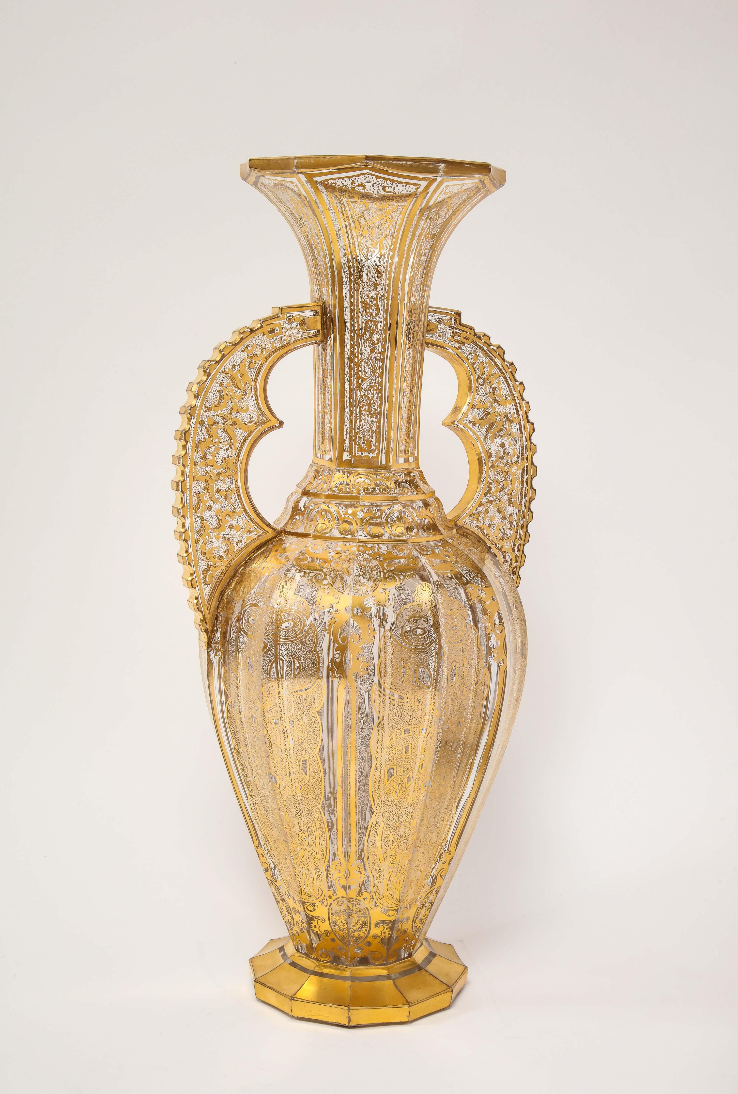 A Bohemian cut-glass vase in the 