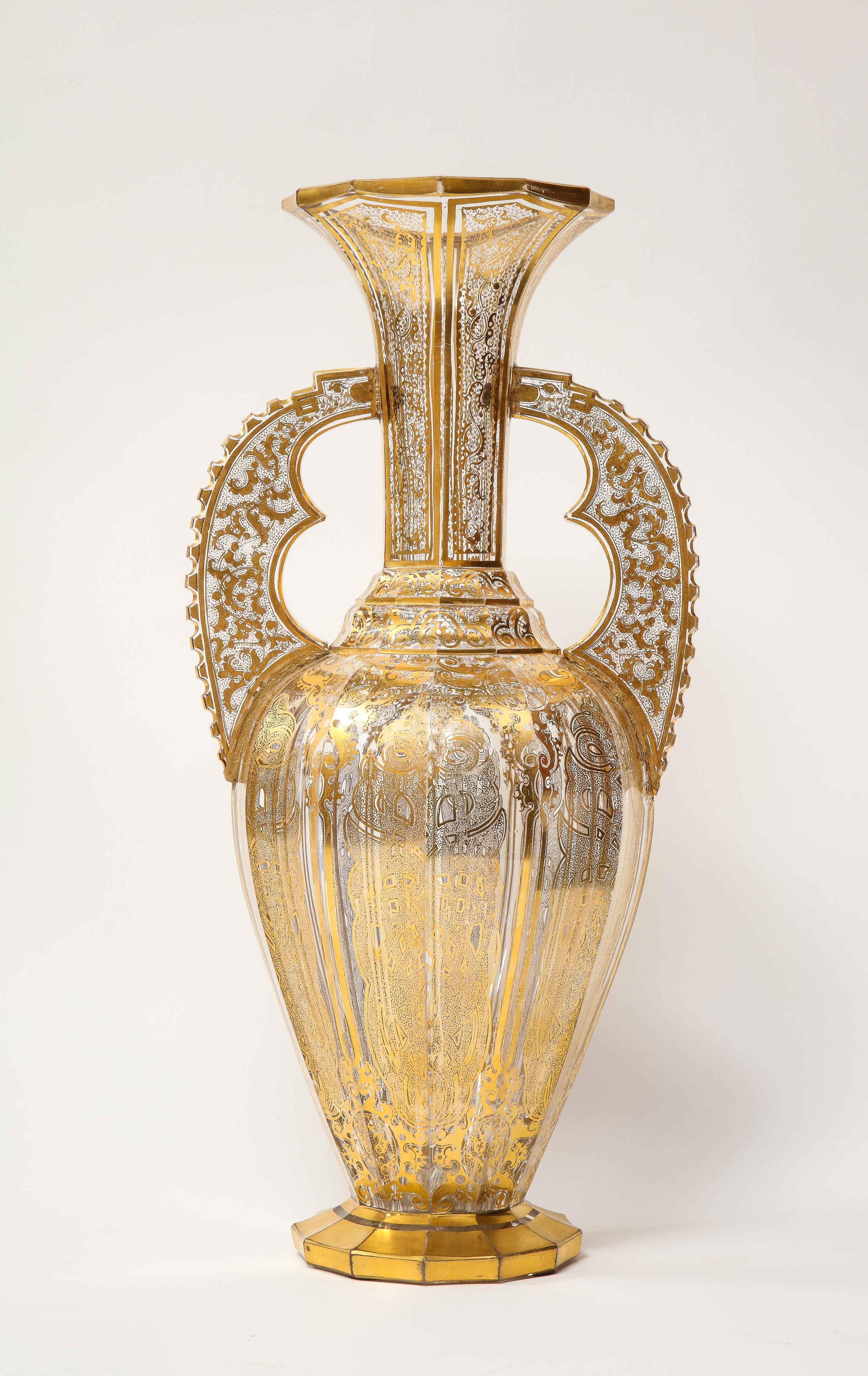 Moorish Bohemian Cut-Glass Vase in the 