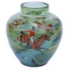 Antique Bohemian Hand Painted and Enamelled Glass Vase Depicting a Fox Hunting Scene