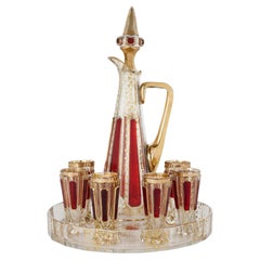 Bohemian Red and Gold Overlay Glass Liqueur Set